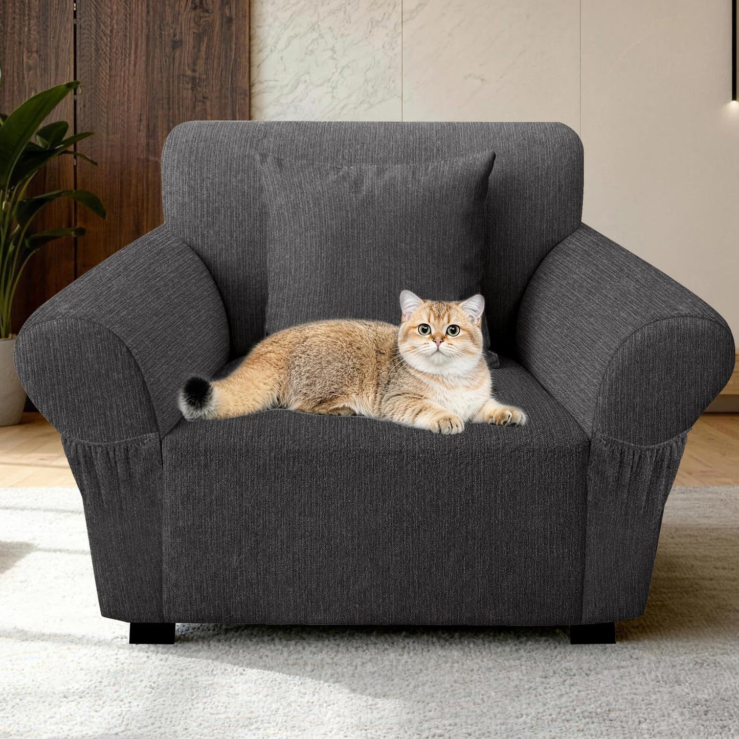 Sofa Slipcover with 2 Pillow Cover for 3 Cushion Couch, Non Slip Furniture Protector with Elastic Bottom, Washable Sofa Cover for Kids, Pets (Sofa, Navy) BST326H
