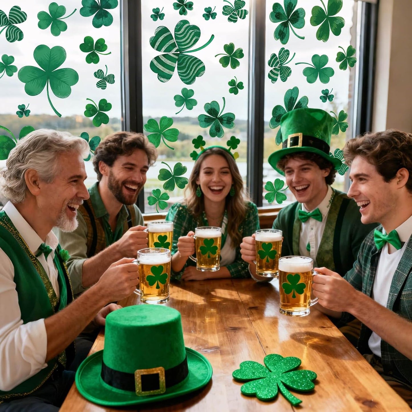Unique Shamrock Design - St. Patrick's Day Window Clings, 8 Sheets Window Decals Decorations for Home, Office, Classroom, Indoor Spring Stickers Decor BST326L
