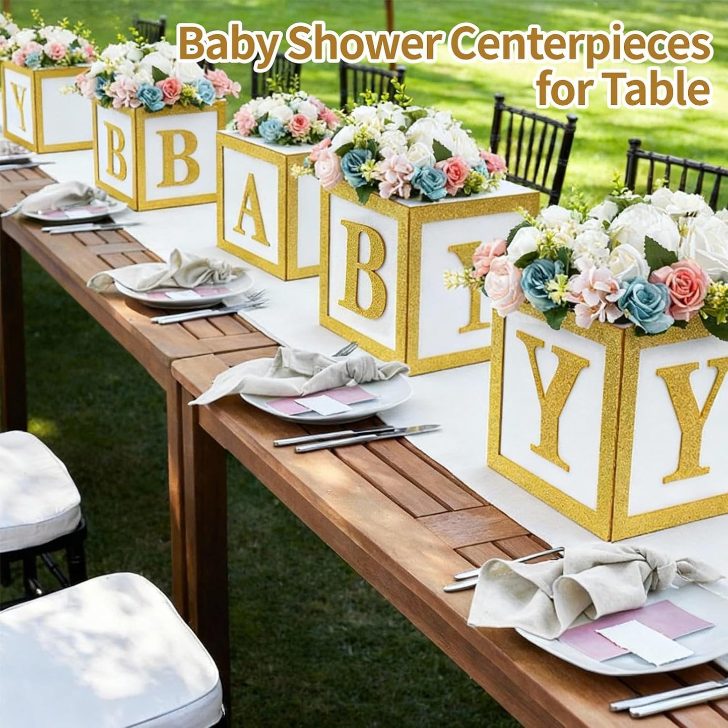 6 Set Baby Shower Centerpieces for Table 8 Inch Felt Boxes with Baby Letters for Boy/Girl Neutra,Baby Shower, Gender Revea Party Table Decor BST202