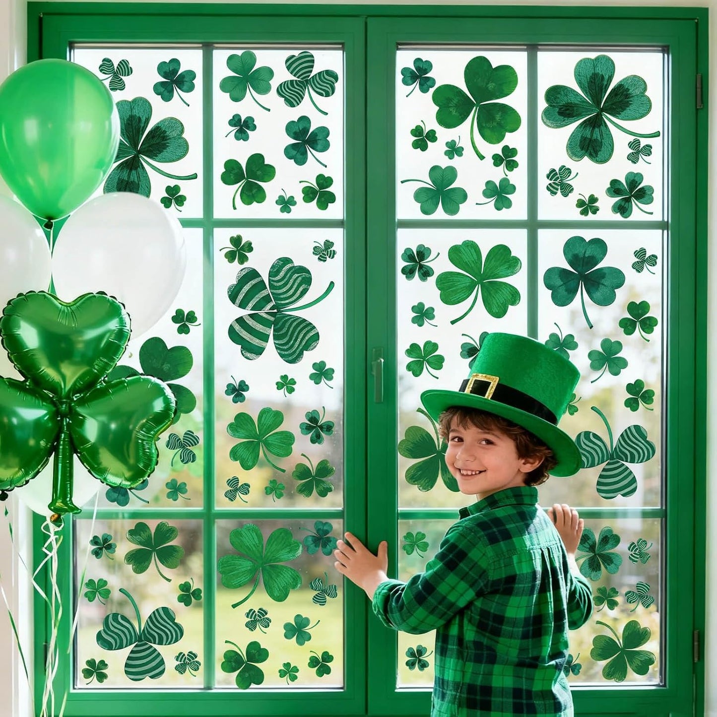 Unique Shamrock Design - St. Patrick's Day Window Clings, 8 Sheets Window Decals Decorations for Home, Office, Classroom, Indoor Spring Stickers Decor BST326L