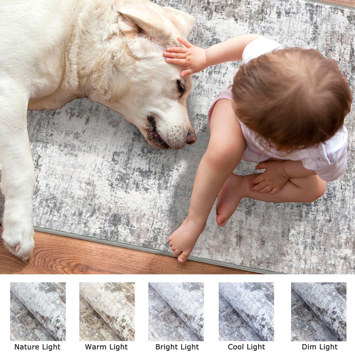Lansny Modern Abstract Runner - 2x5, Beige Grey Washable Kitchen Entryway Rug Mat Non-Slip Soft Neutral Hallway Rug Thin Print Faux Wool Carpet for Bedroom Laundry Room Indoor BST220