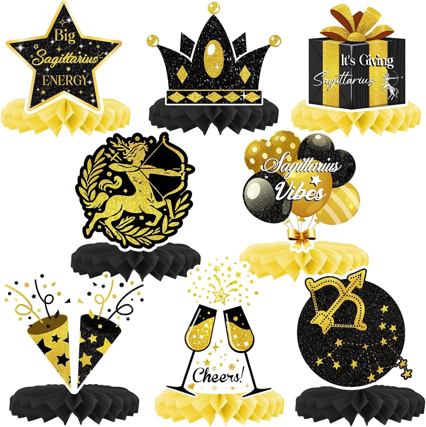 Sagittarius Birthday Honeycomb Centerpieces Party Decorations, Black Gold Zodiac Sagittarius Honeycomb Centerpieces for Horoscope, Astrology November December Bday Party Decorations, Favors BST220