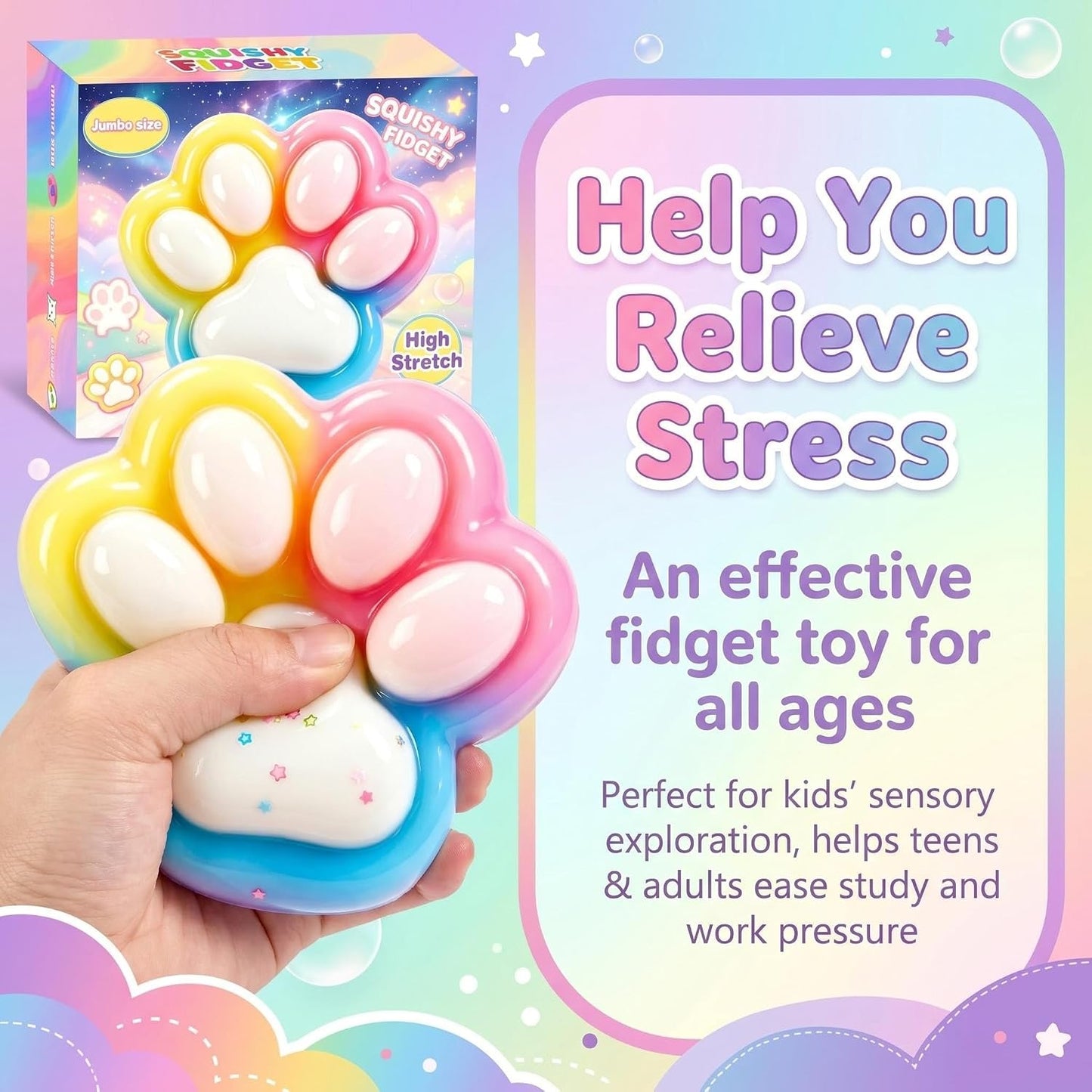 Giant Jumbo Cat Paw Squishy Toys ( 5 Inches )- Large Stress Relief Squeze Taba Fidget Toys Kit, Birthday Office for Girls Boys Kids Adults BST326H