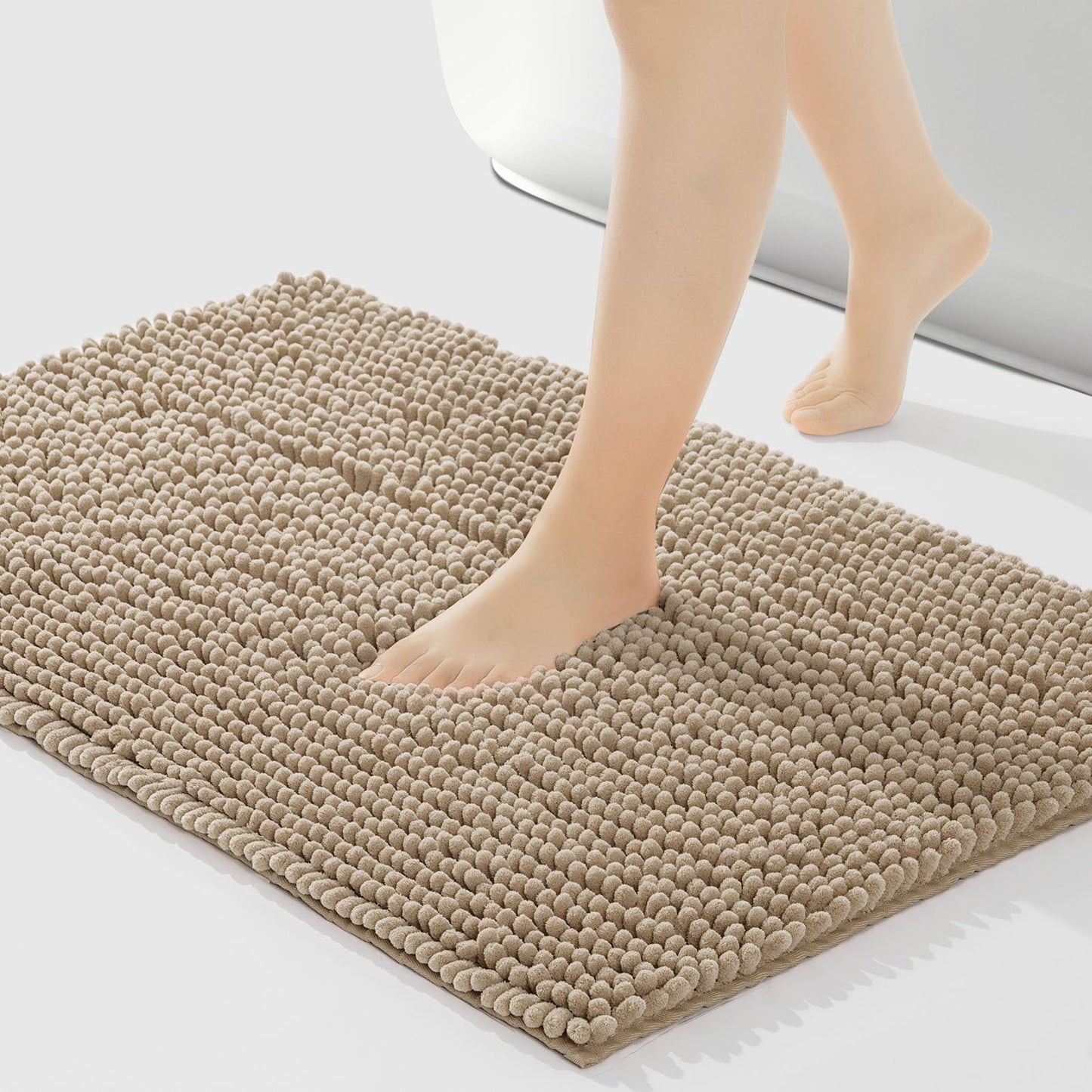 FRESHMINT Chenille Bathroom Rugs Mat 24"x17", Non-Slip Bath Mat for Bathroom Floor & Bathtub, Washable Soft Shower Shag Bath Rugs, Fluffy Thick Water Absorbent Microfiber Shower Mat, Sage Green BST220