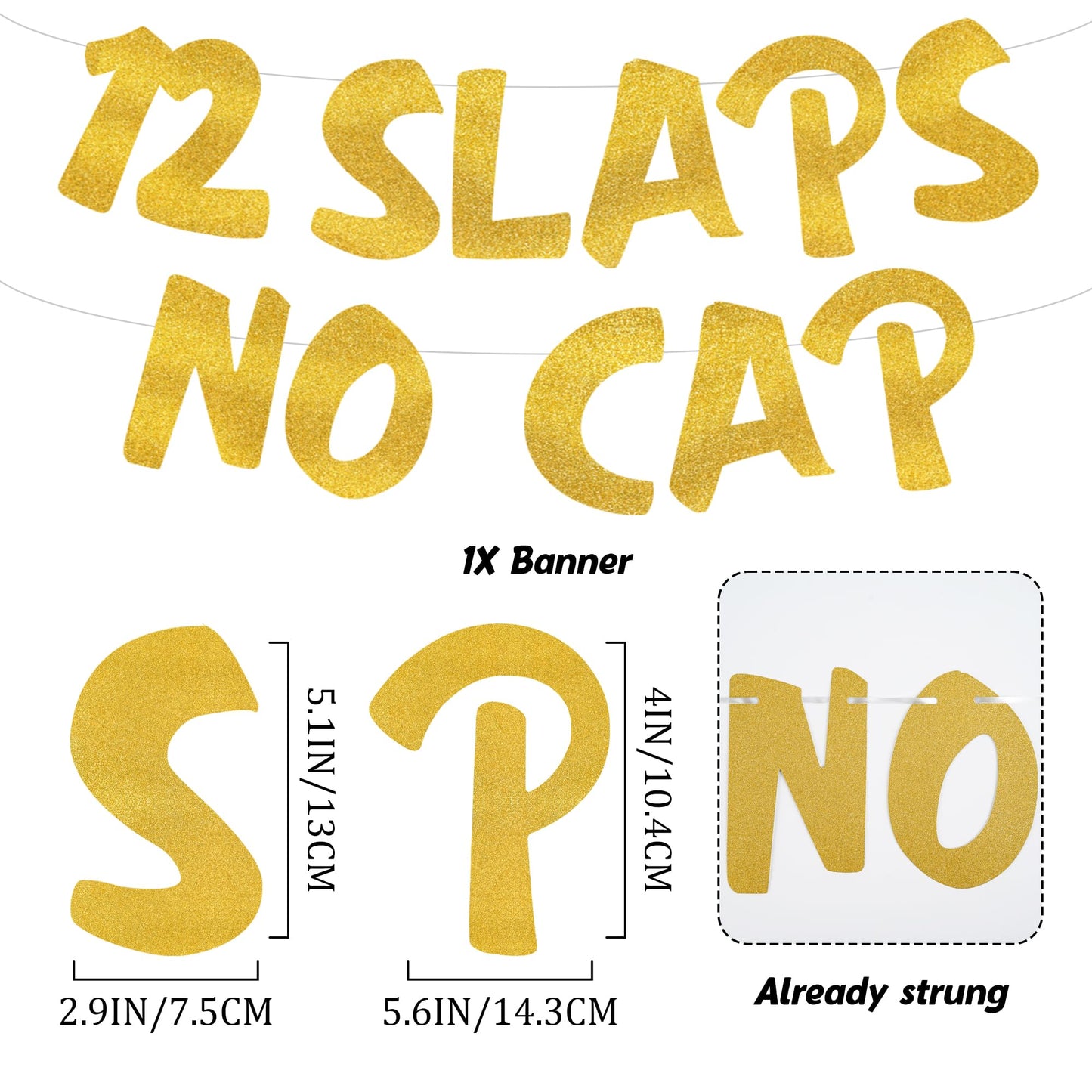 18th Birthday Decorations Banner for Boys - Pre-strung Gold Glitter 18 Slaps No Cap Banner Hanging Swirls, Funny Gen Z Slang 18 Year Old Party Supplies BST220