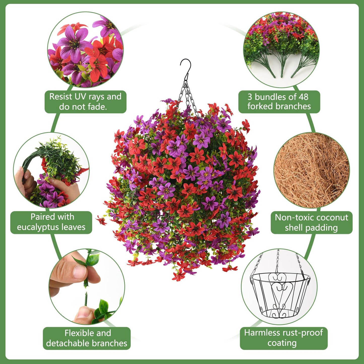 Artificial Flowers for Outdoor Faux Flowers for Plant Pot Spring Decoration | 2 Pcs Faux Hanging Plants UV Resistant Look Real Outside Home Garden Porch Patio Entrance Courtyard Decor BST326H