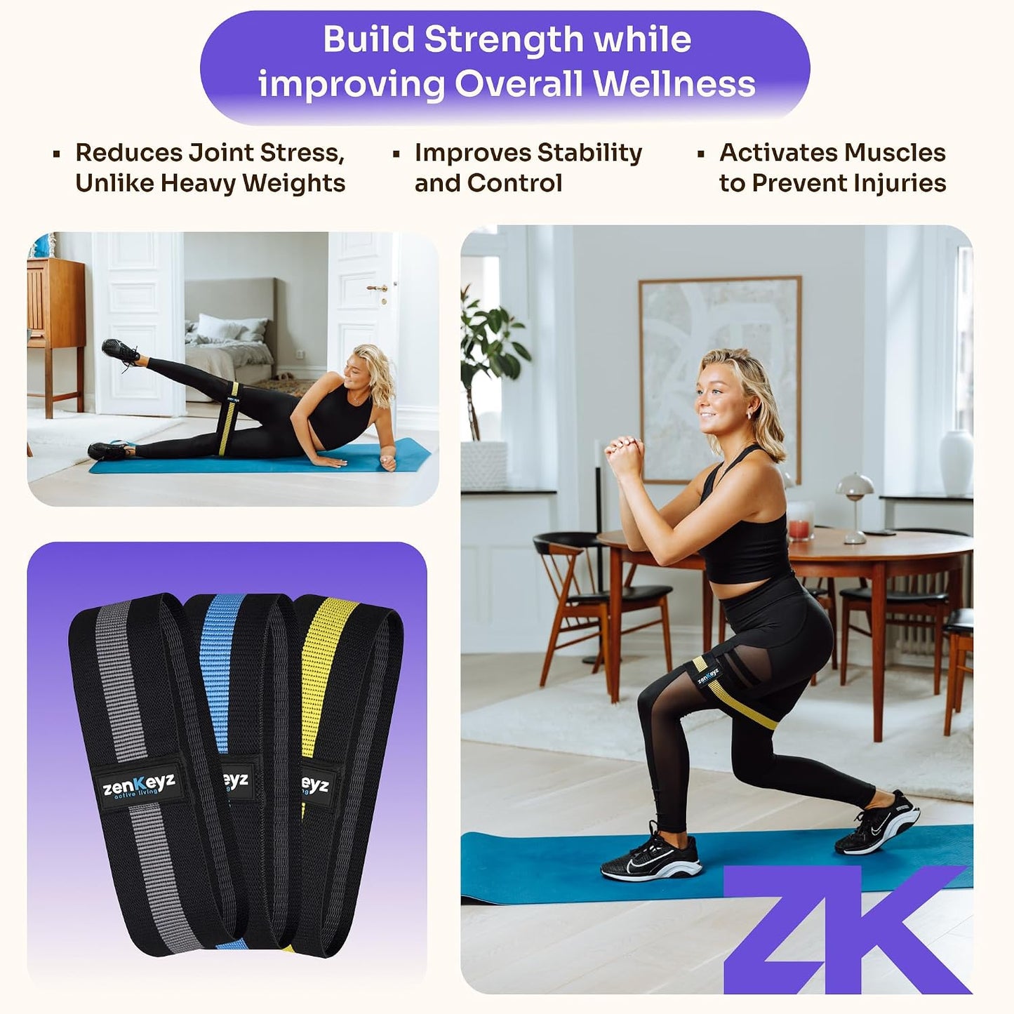 Resistance Fabric Booty Bands- 3 Working Out Hip Stretch Bands for Legs, Butt, Glutes- Exercise Loop Band for Workout, Stretching, Warm-Up, Strength Training, Squats, Build Glute & Muscle, Women & Men WN420