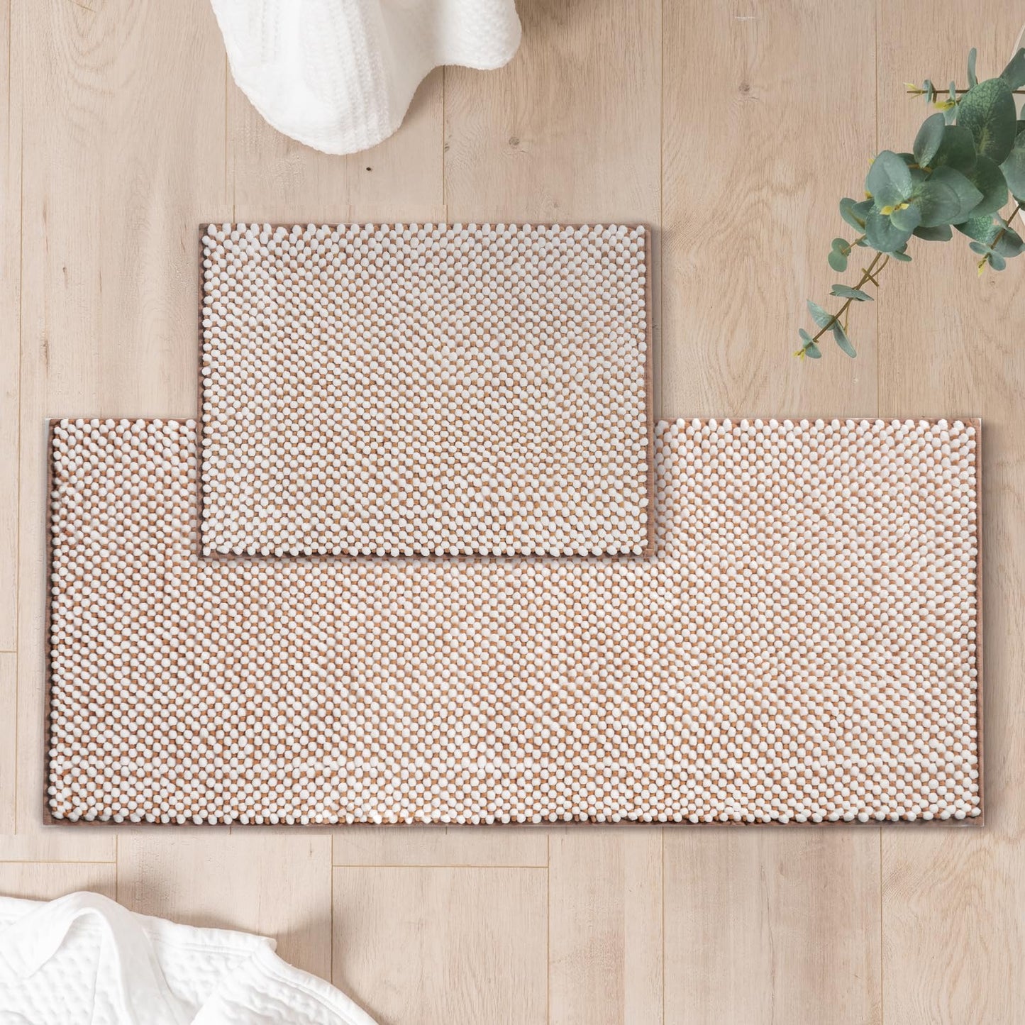 FRESHMINT Chenille Bathroom Rugs Sets 2 Piece 17"x24"+20"x32", Non-Slip Bath Mats, Absorbent Bath Rug, Washable Set of 2 Shower Floor Mat, Gray BST220