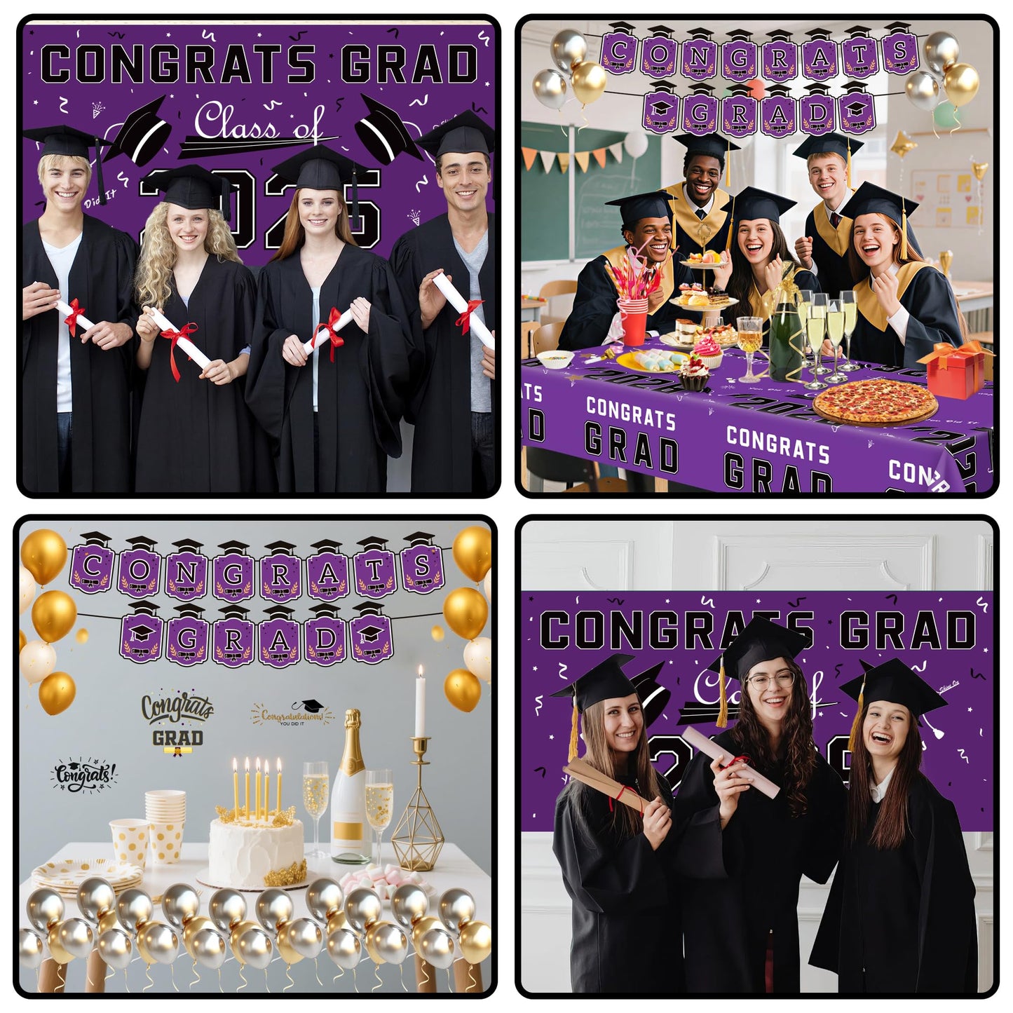 Graduation Decorations 2026 2027 - Red Congrats Grad Banner Backdrop Tablecloth Set - Graduation Decorations Class of 2026 | Graduation Party Favors Supplies WN420