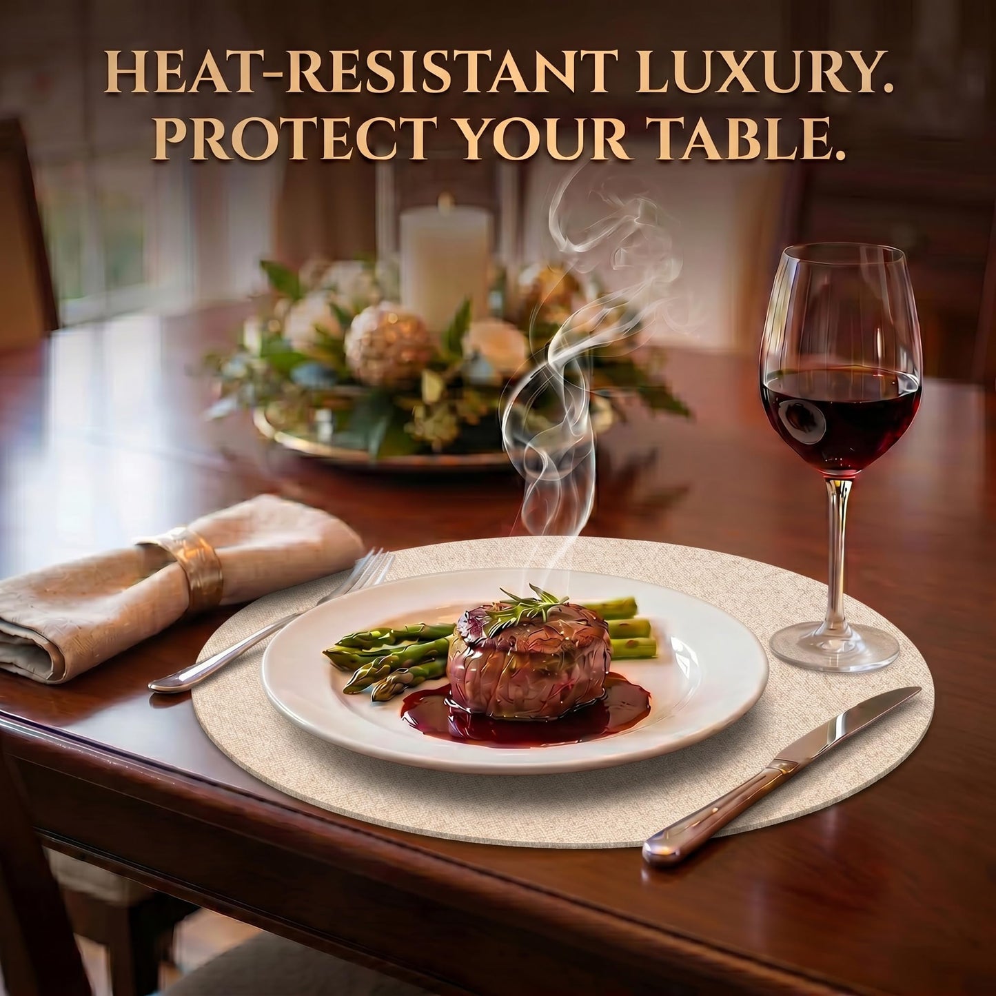 Faux Leather Placemats Set of 6, Wipeable Waterproof Stain Resistant Table Mats, Heat Resistant Thick Placemats with Hand-Painted Edges for Kitchen Dining, Imitative Linen Texture, Various Shapes BST326H