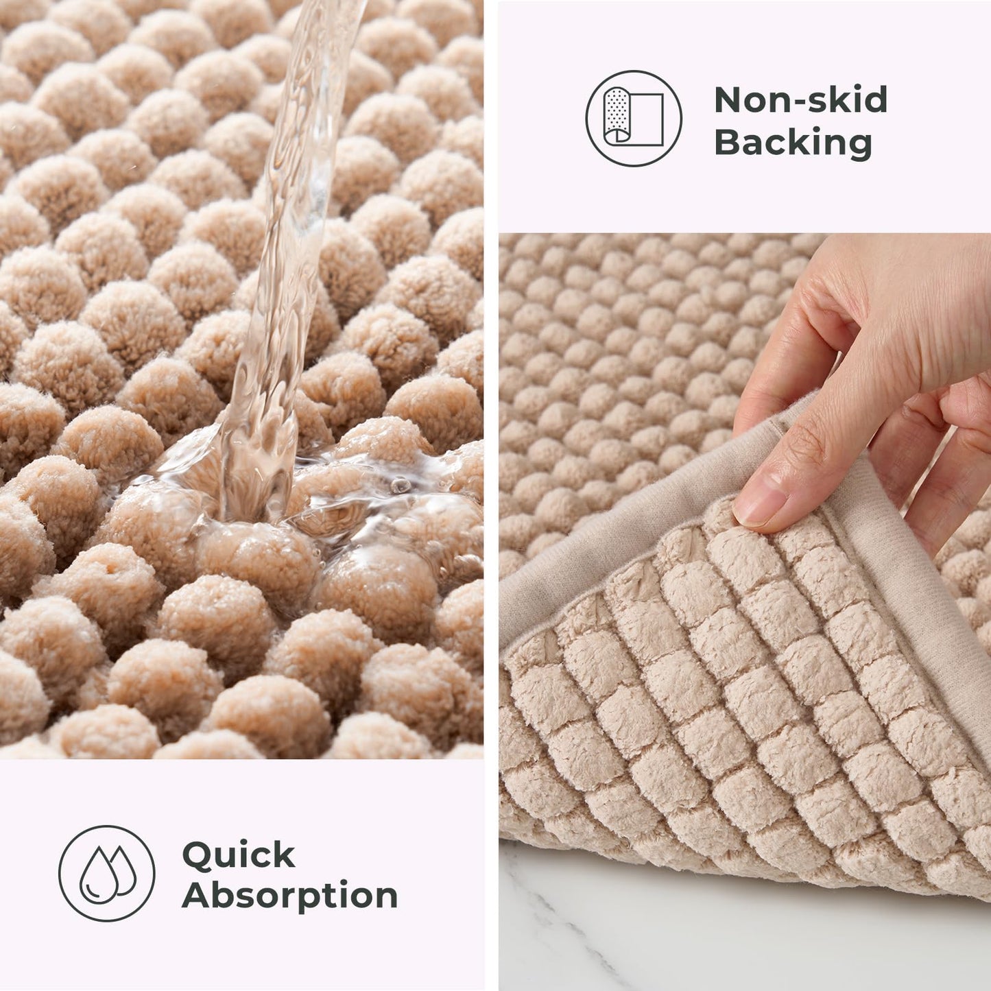 FRESHMINT Thick Chunky Chenille Bathroom Rug, Black, 20"x32" | Non-Slip Backing, Water Absorbent Surface, Machine Washable Care, Cushioned Comfort, Bathroom Floor Use BST220