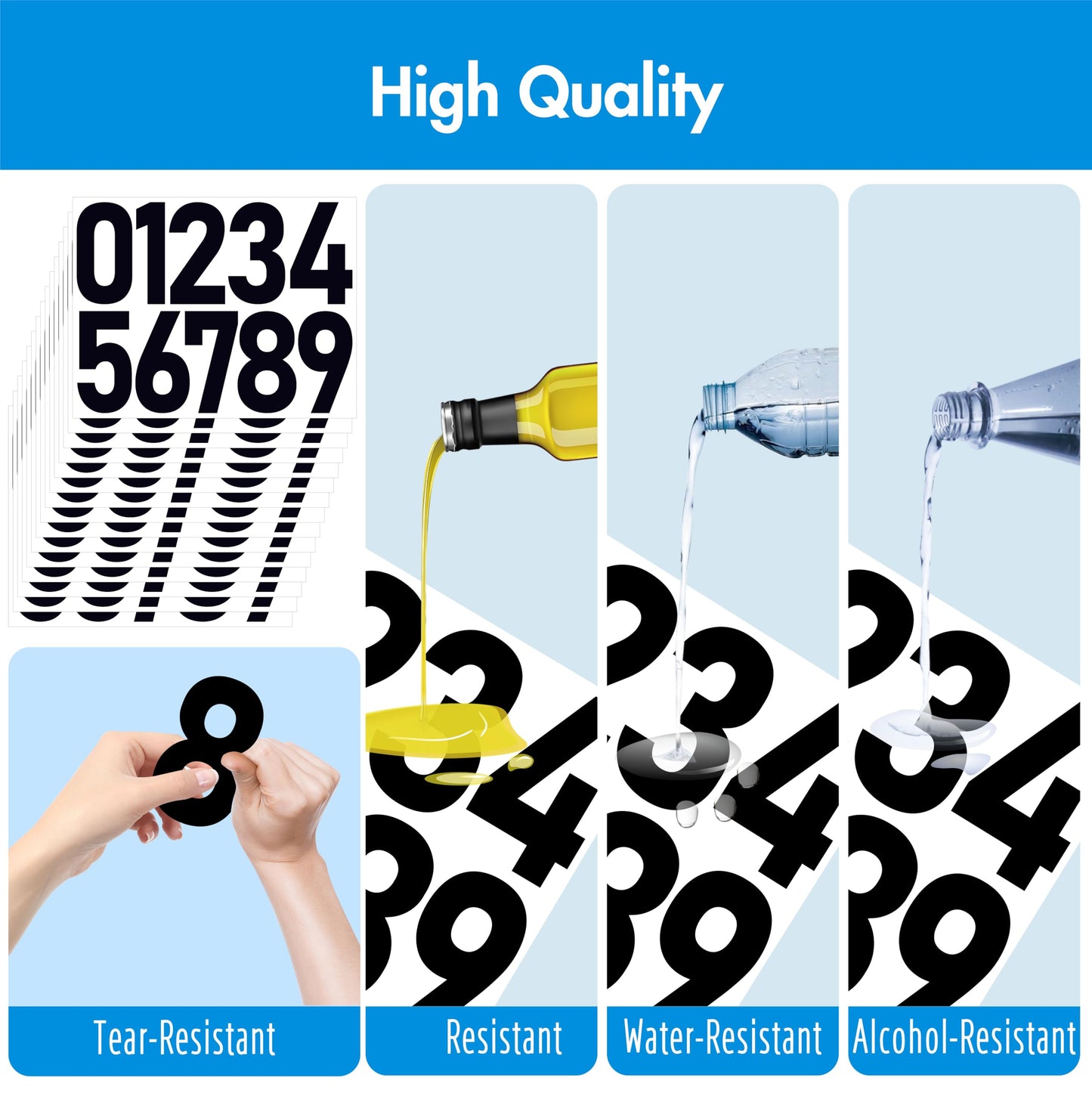 300 PCS Number Stickers, 2” Waterproof Vinyl Number Stickers Consecutive Number 0-9 Labels Self-Adhesive Without Residue Left for Office, Classroom, Indoor, Boxes, Storage (15 Sheets, White) BST220