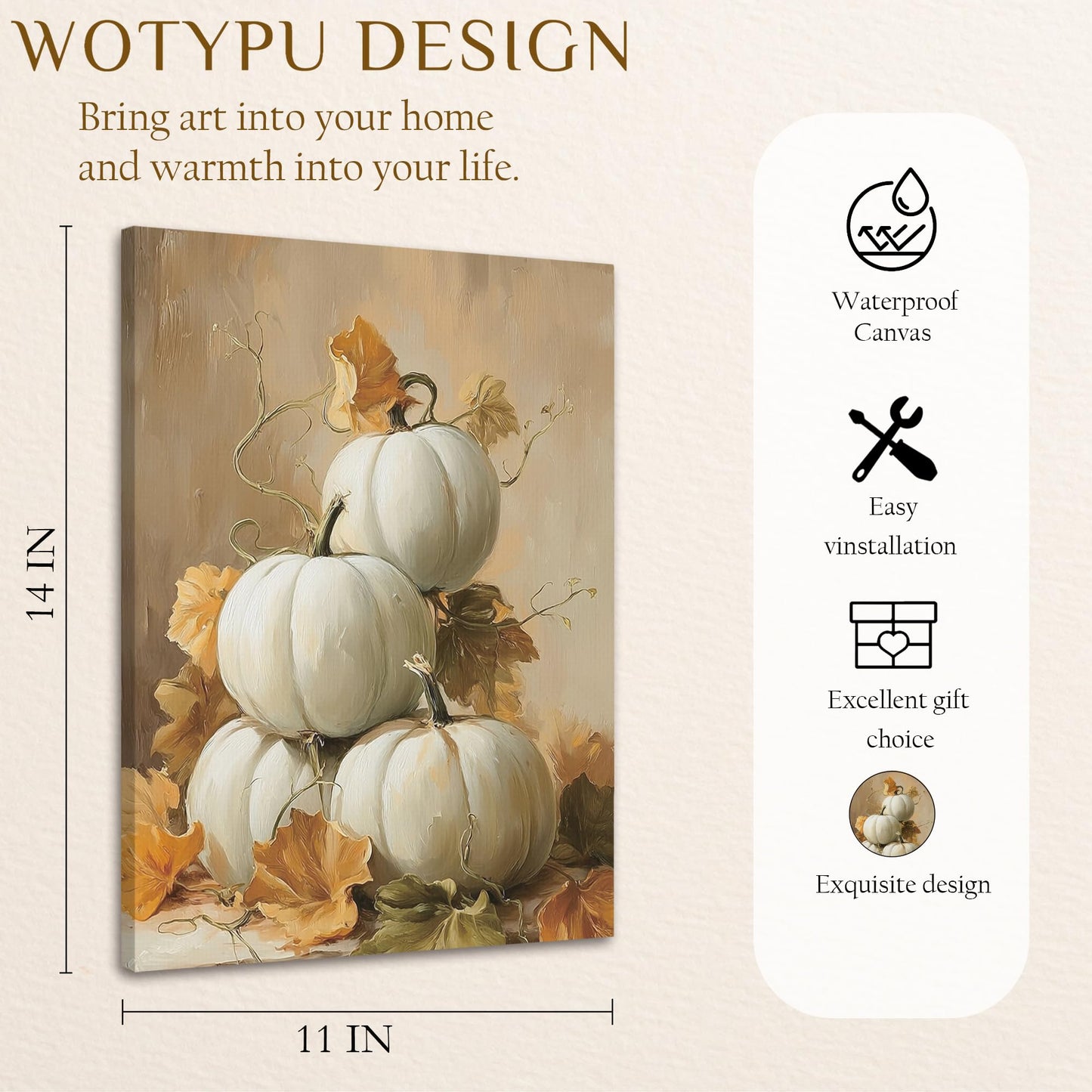WOTYPU Fall Farmhouse Wall Art Decor, Farmhouse Fall Decor, Rustic Pumpkin Patch Scarecrow Truck Harvest Autumn Thanksgiving Framed Canvas Prints Poster Wall Decorations for Farm Home, 11x14 BST326H