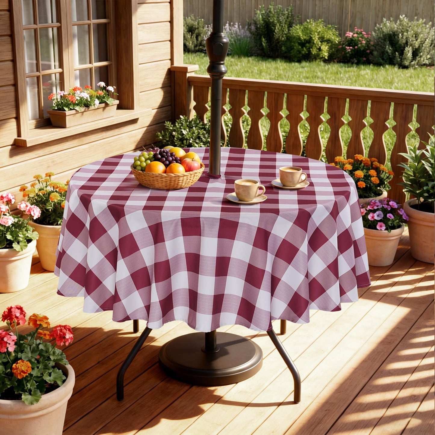 Eternal Beauty 52” Round Tablecloth Waterproof Outdoor Tablecloth with Umbrella Hole Zipper for Spring Summer Patio Picnic Tables (Tropical Palm Leaf) BST326H