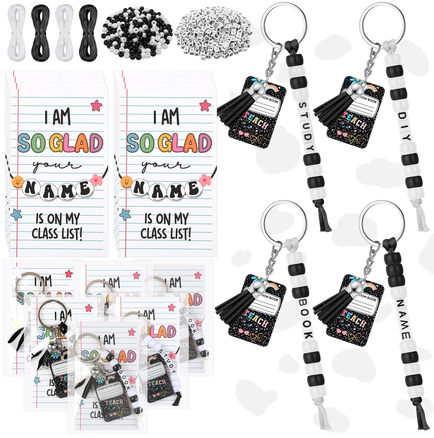 Suncalla 984 Pcs 24 Set Dinosaur Nugget Keychain Making Kit DIY Valentine's Key Chain Crafts Bead Adjustable Letter Beads Cards Strings Kit Gift Backpack Accessories Party Favors(Cute Color) WN420