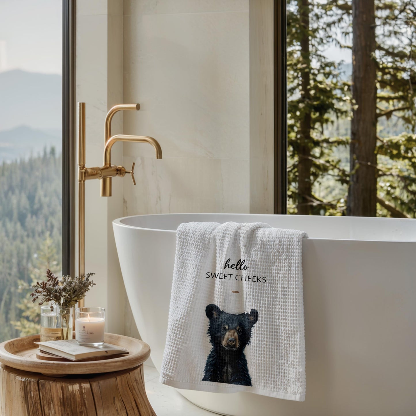 Funny Bear Bathroom Hand Towels Set of 2, Hello Sweet Bear Bathroom Decor, Funny Wild Animal Hand Towels for Washroom Restroom Decor, 16x24 Inch BST326L