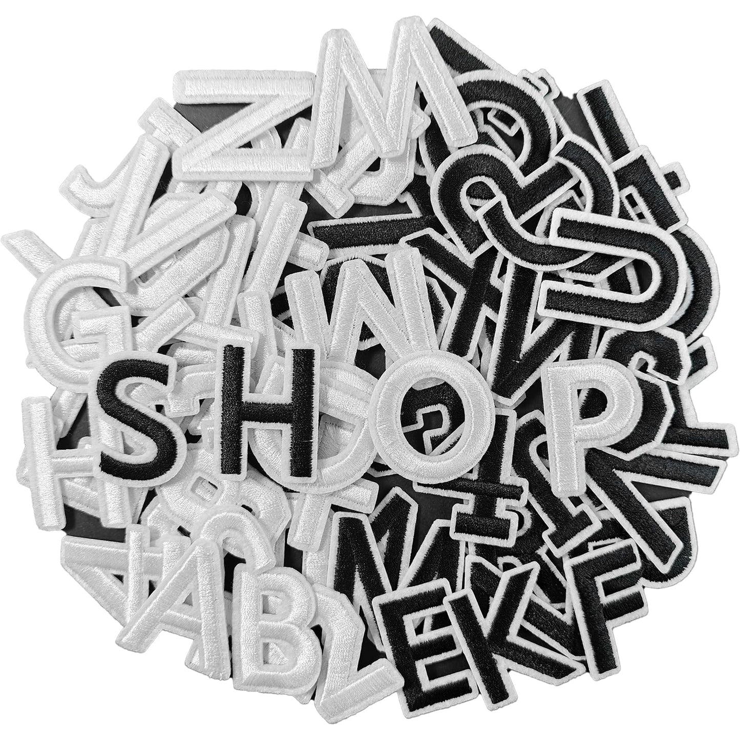 72Pcs Iron on Number and Letter Patches, Numbers 0-9, Letters A-Z Embroidered Applique Patches for Clothes, Skirts, Hats, Socks - Black BST220