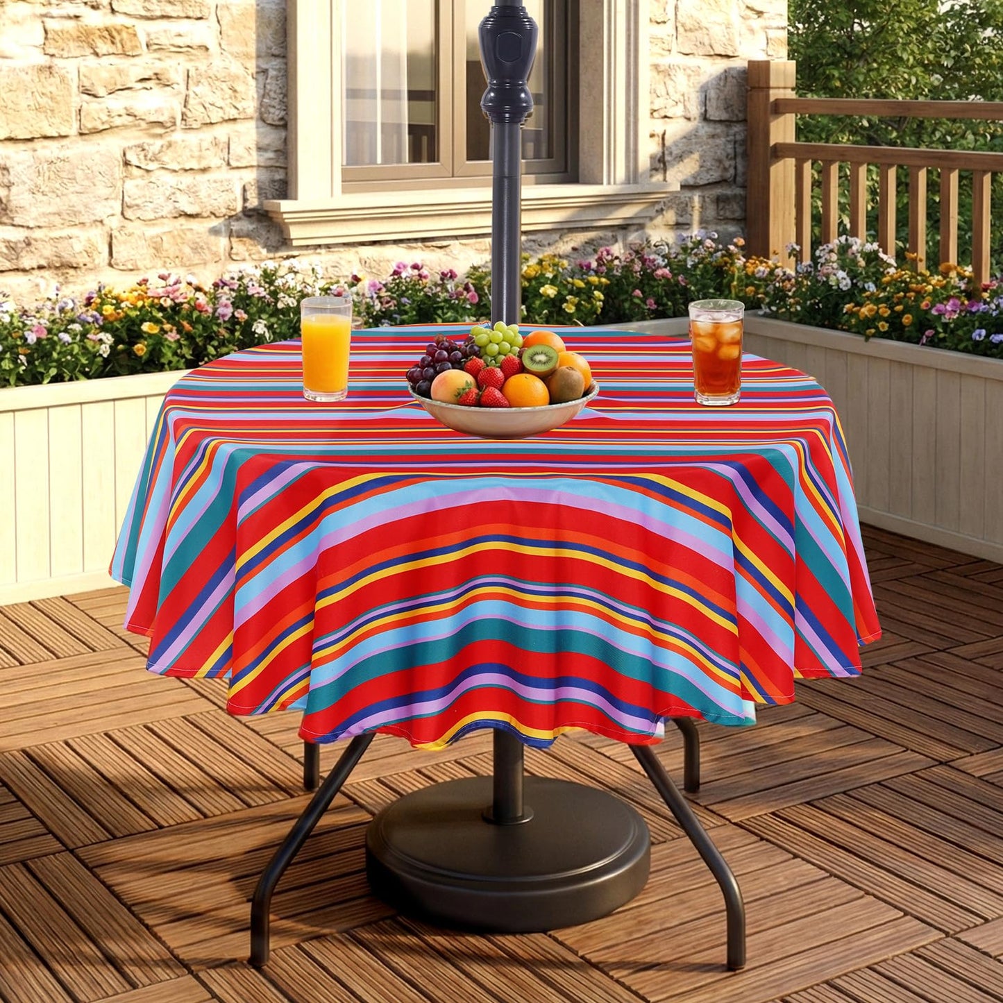 Eternal Beauty 52” Round Tablecloth Waterproof Outdoor Tablecloth with Umbrella Hole Zipper for Spring Summer Patio Picnic Tables (Tropical Palm Leaf) BST326H