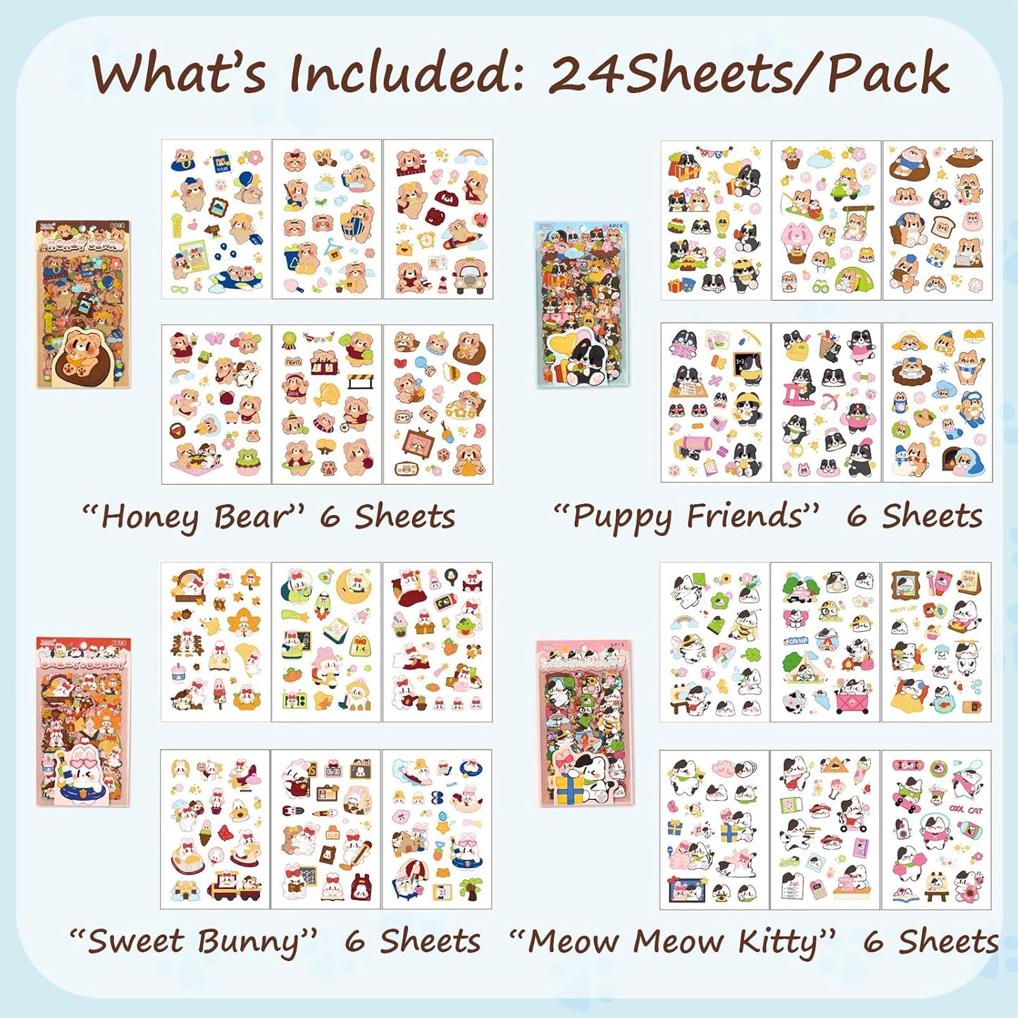 Deco Stickers Pack of 24 Sheets Korean Style Photocard Animal Rabbit Beer Confetti Polco Decorative Stickers for Scrapbooking (Cream) WN420