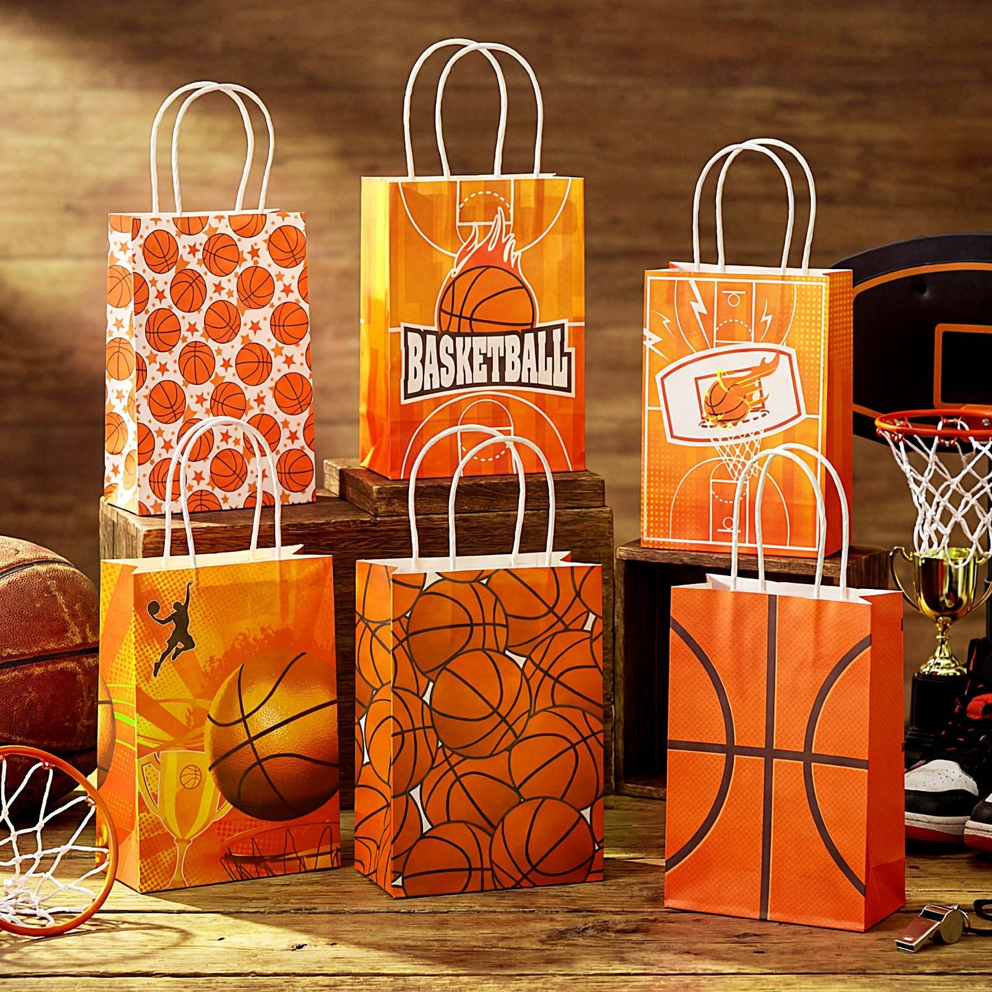 MotiMind 24 Pcs Softball Party Favor Bags Black Yellow Softball Themed Goodie Gift Wrapping Paper Bags with Handles Portable Sports Ball Candy Treat Pouch for Birthday Party Decorations Supplies BST326H