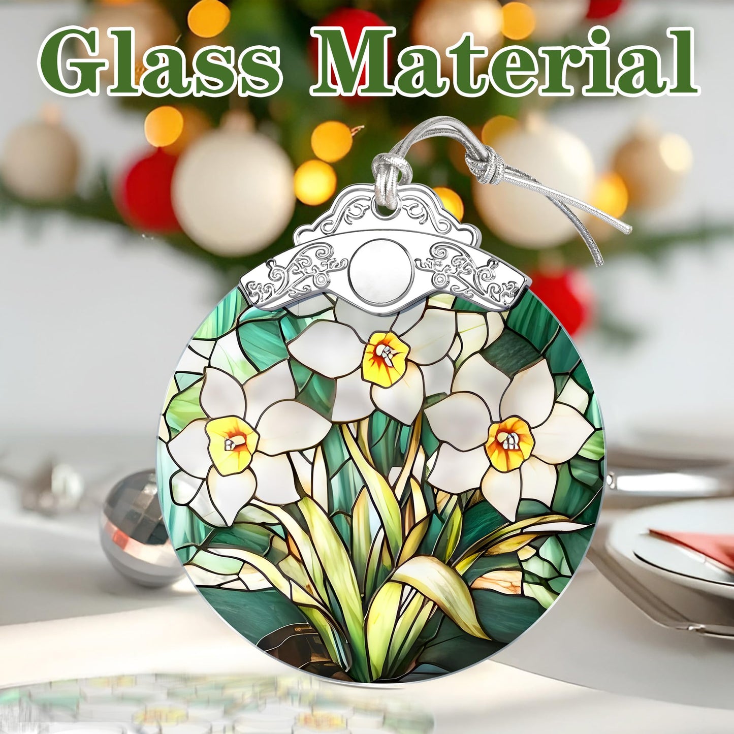 Christmas Ornaments: Stained Glass-Style January Birth Flower Ornament – Christmas Tree Decorations, Holiday Party Gifts, Mother's Day & Birthday Gifts for Women, Mom & Grandma | Birth Flower Gift BST220