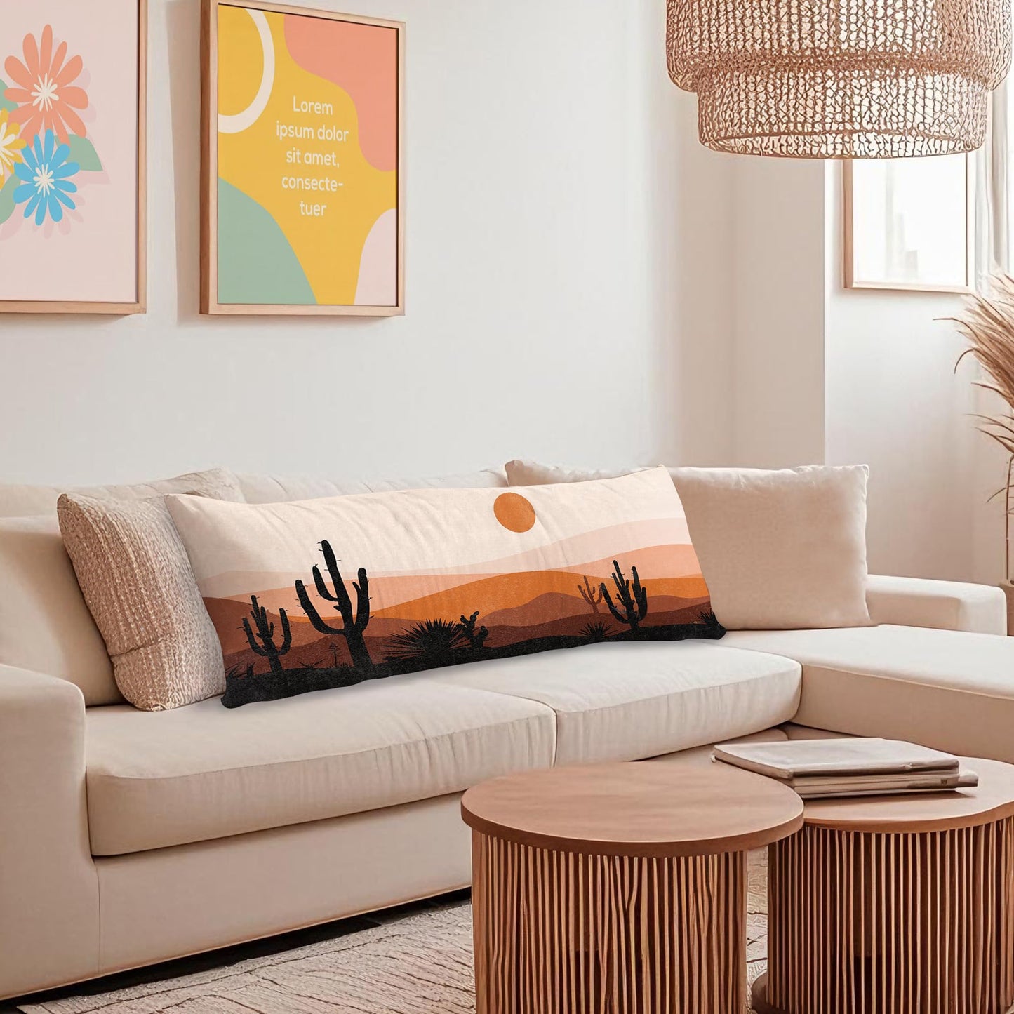 Boho Sun Sunshine 21x54 Body Pillow Cover Case, Modern Neutral Boho Horizontal Sun Sunset Sunrise Decorative Long Hug Pillow Cases for Bed Couch BST220