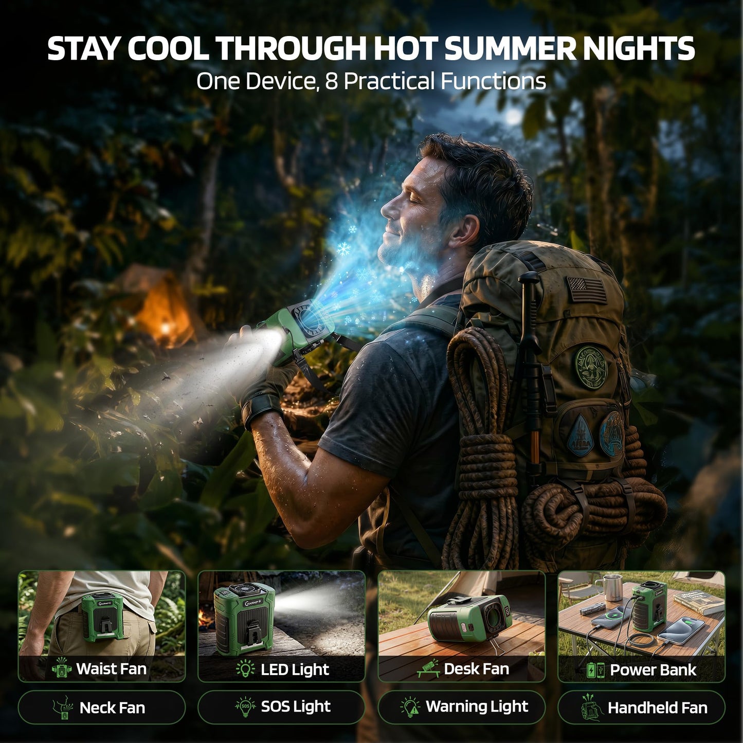 Portable Waist Fan - 6000mAh Battery, 3 Speeds, Strong Airflow, Up to 16 Hours Working Time, Portable Hands-Free Cooling Belt Clip Fan for Construction Workers, Couriers, and Campers BST202