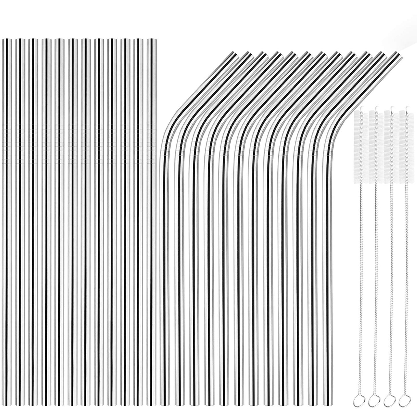 Tomorotec 14PCS Stainless Steel Straws Fit for 30oz Stanley Tumblers | 11" Reusable Drinking Straws with Brush, 7 Bent & 7 Straight for Smoothies, Milkshakes, Coffee, Dishwasher Safe (Metallic) BST326L