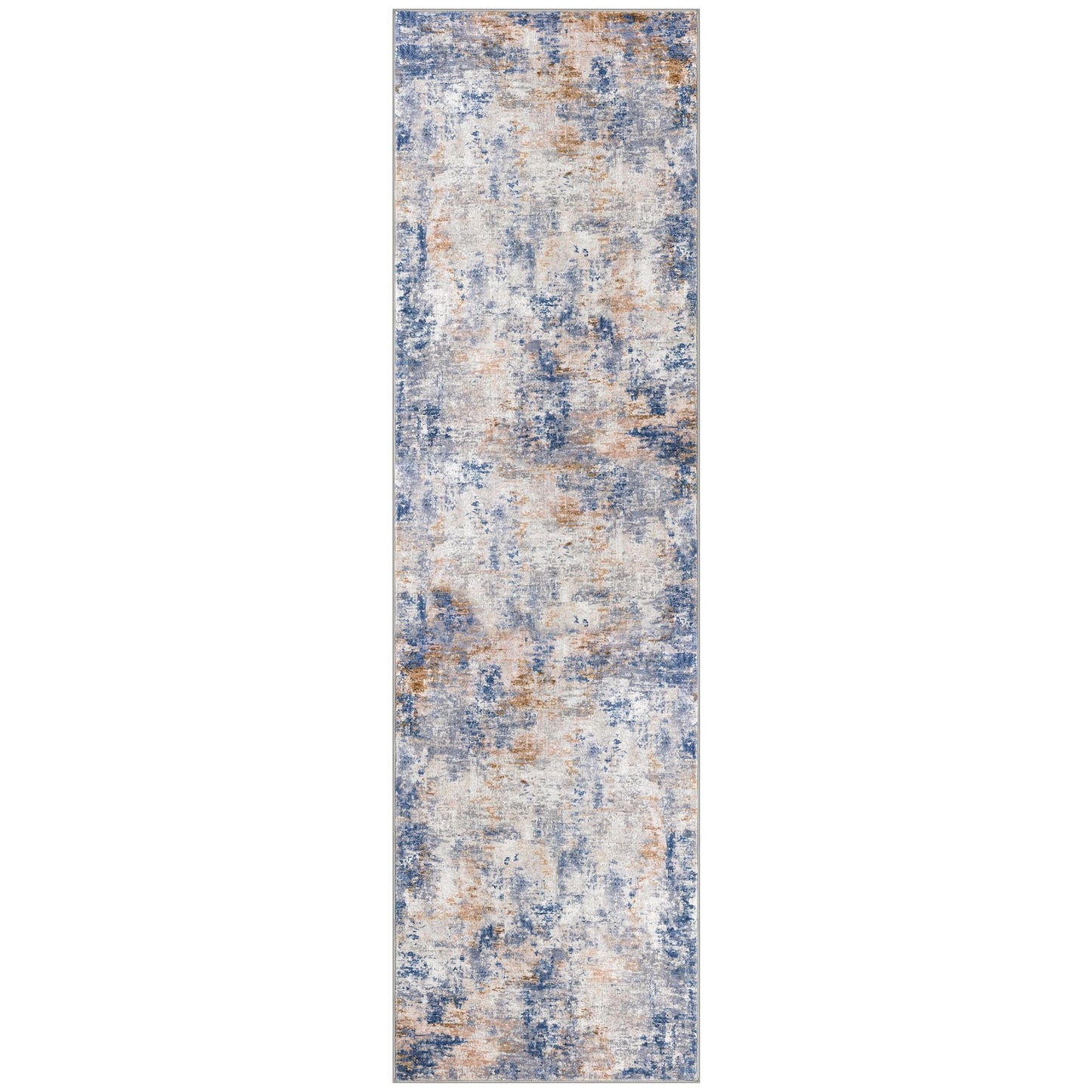 Lansny Modern Abstract Runner - 2x5, Beige Grey Washable Kitchen Entryway Rug Mat Non-Slip Soft Neutral Hallway Rug Thin Print Faux Wool Carpet for Bedroom Laundry Room Indoor BST220