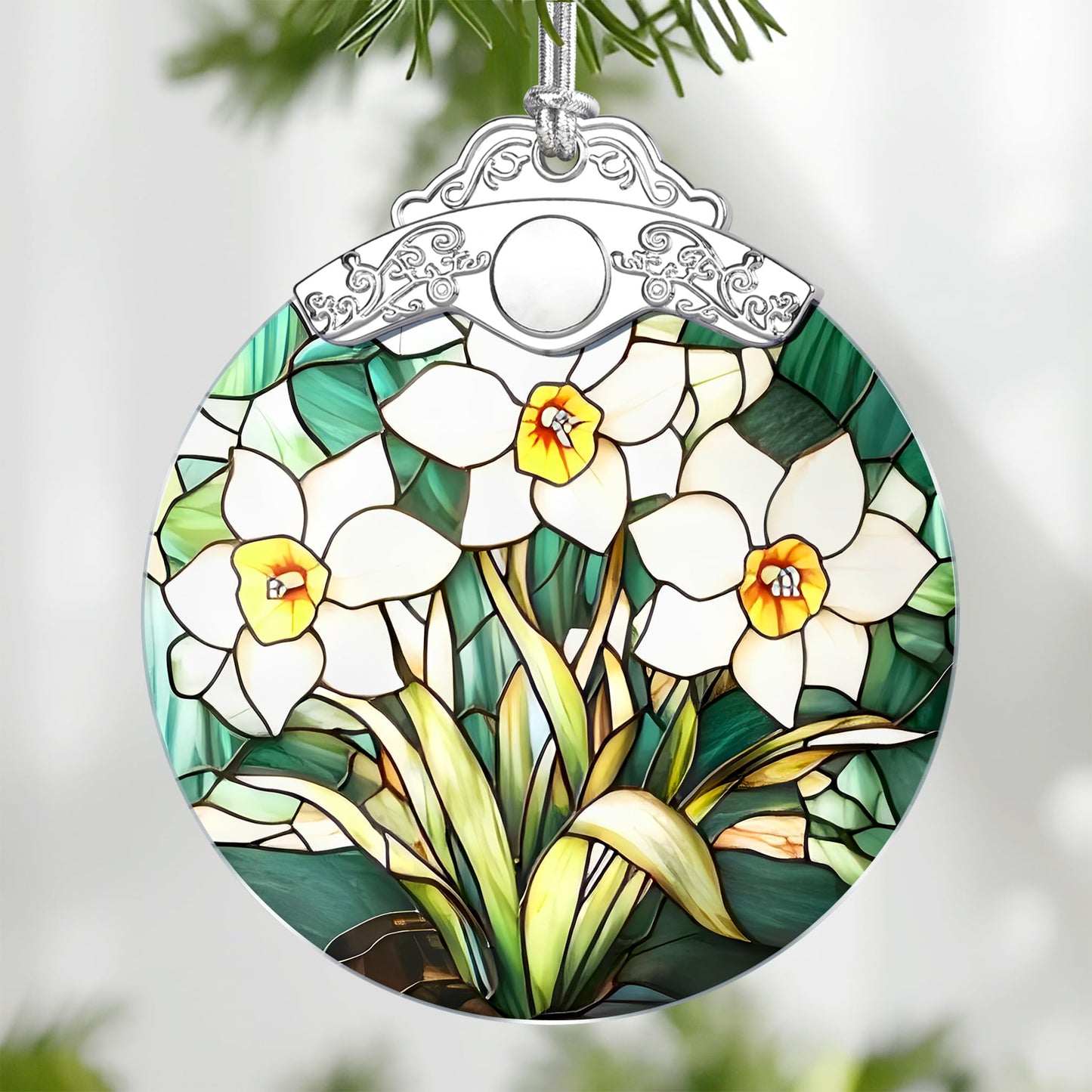 Christmas Ornaments: Stained Glass-Style January Birth Flower Ornament – Christmas Tree Decorations, Holiday Party Gifts, Mother's Day & Birthday Gifts for Women, Mom & Grandma | Birth Flower Gift BST220