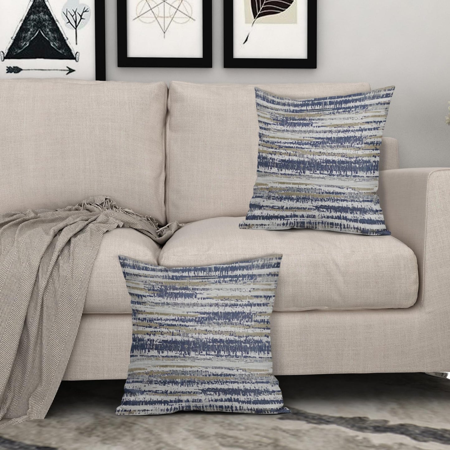 Navy Blue Grey Gray Pillow Covers 18x18 Set of 2 Abstract Plaid Pattern Decorative Outdoor Pillowcases Farmhouse Throw Cushion Case Couch Sofa Bed Decor BST220