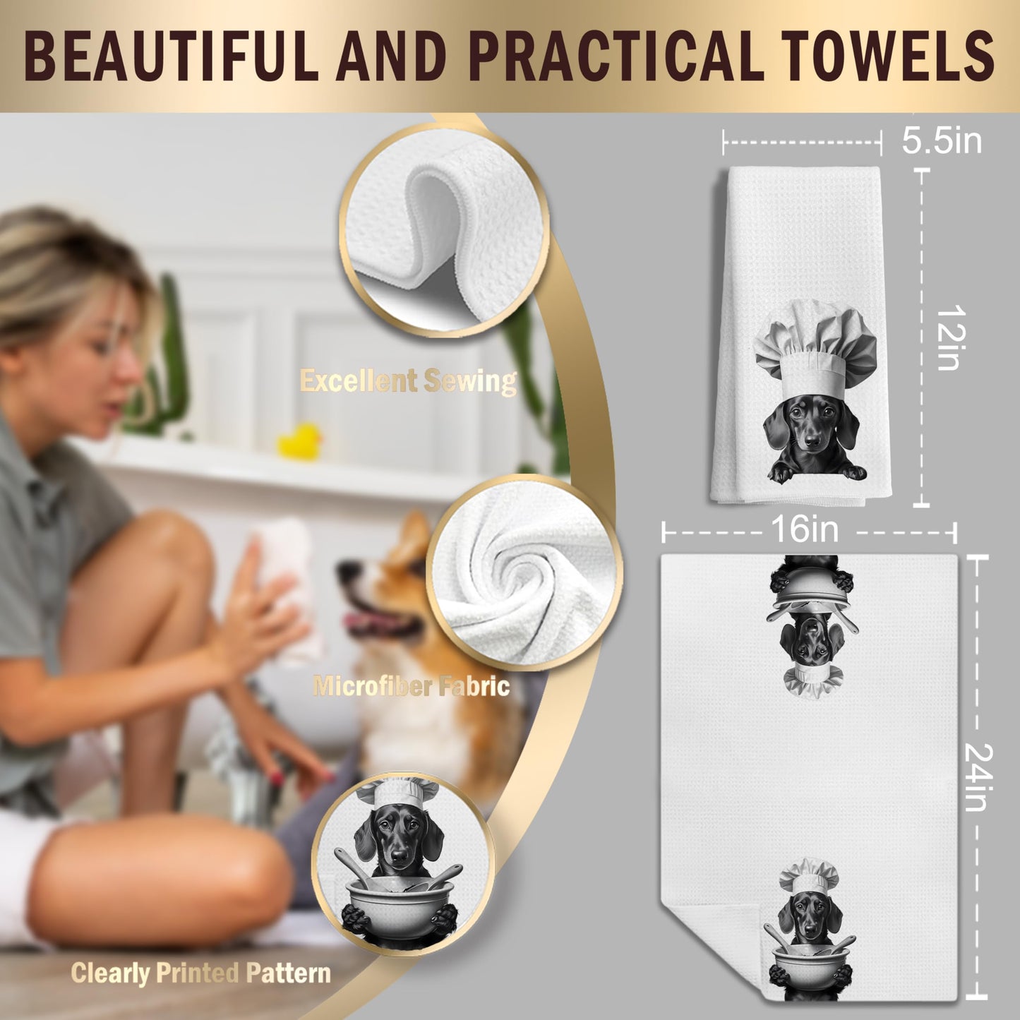Funny Black Labrador Retriever Kitchen Towels, Black Lab Gifts Dish Tea Towels for Kitchen Decor, Gifts for Labrador Dog Lovers Hand Towels, 16x24 Inches BST202