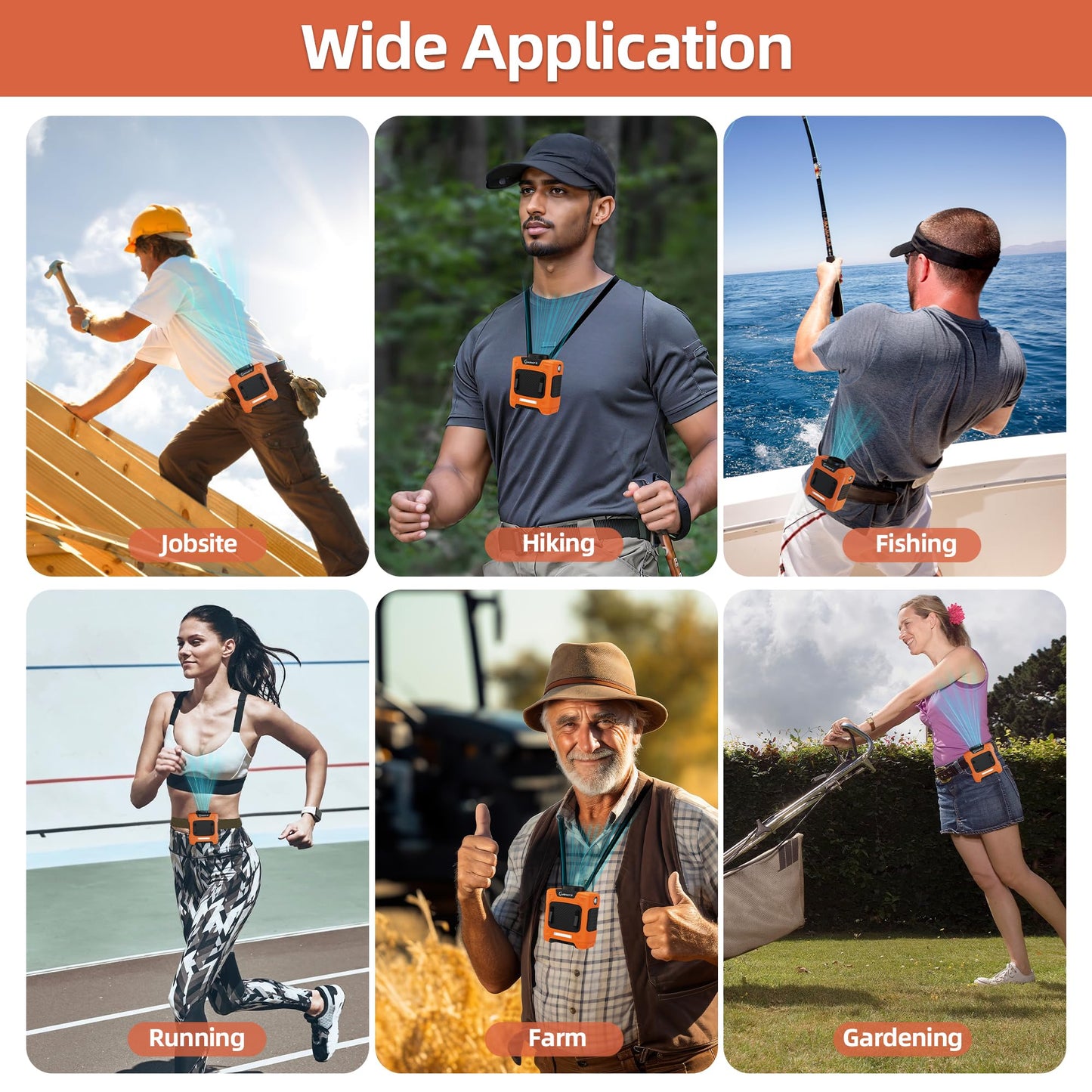 Portable Waist Fan - 6000mAh Battery, 3 Speeds, Strong Airflow, Up to 16 Hours Working Time, Portable Hands-Free Cooling Belt Clip Fan for Construction Workers, Couriers, and Campers BST202