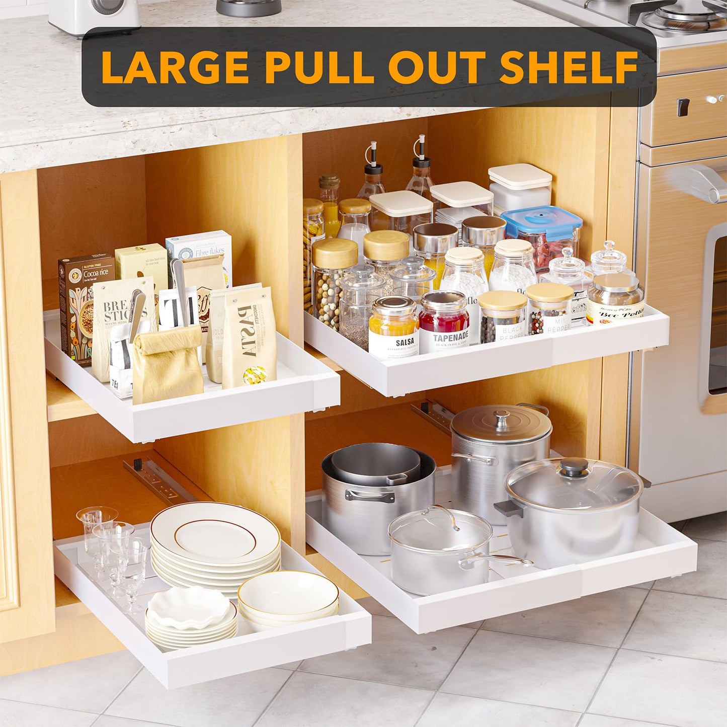 SpaceAid Pull Out Cabinet Organizer, 1 Pack Expandable 11.8"-19.6" (Need to Pull to Wide) N26
