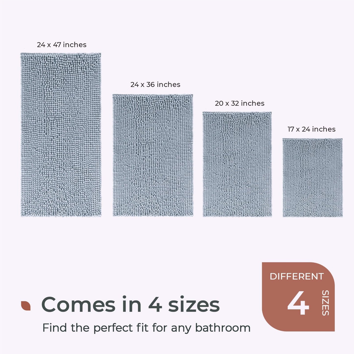 FRESHMINT Chenille Bathroom Rugs Mat 24"x17", Non-Slip Bath Mat for Bathroom Floor & Bathtub, Washable Soft Shower Shag Bath Rugs, Fluffy Thick Water Absorbent Microfiber Shower Mat, Sage Green BST220