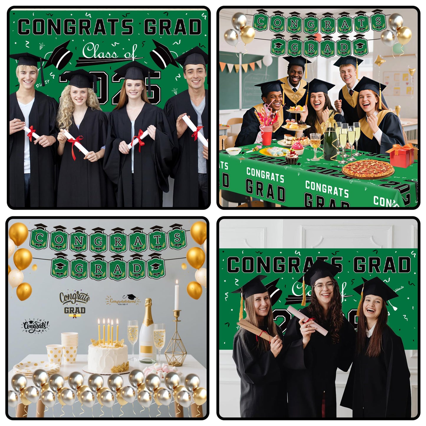 Graduation Decorations 2026 2027 - Red Congrats Grad Banner Backdrop Tablecloth Set - Graduation Decorations Class of 2026 | Graduation Party Favors Supplies WN420