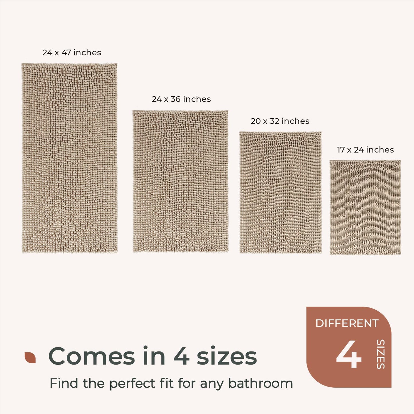 FRESHMINT Chenille Bathroom Rugs Mat 24"x17", Non-Slip Bath Mat for Bathroom Floor & Bathtub, Washable Soft Shower Shag Bath Rugs, Fluffy Thick Water Absorbent Microfiber Shower Mat, Sage Green BST220
