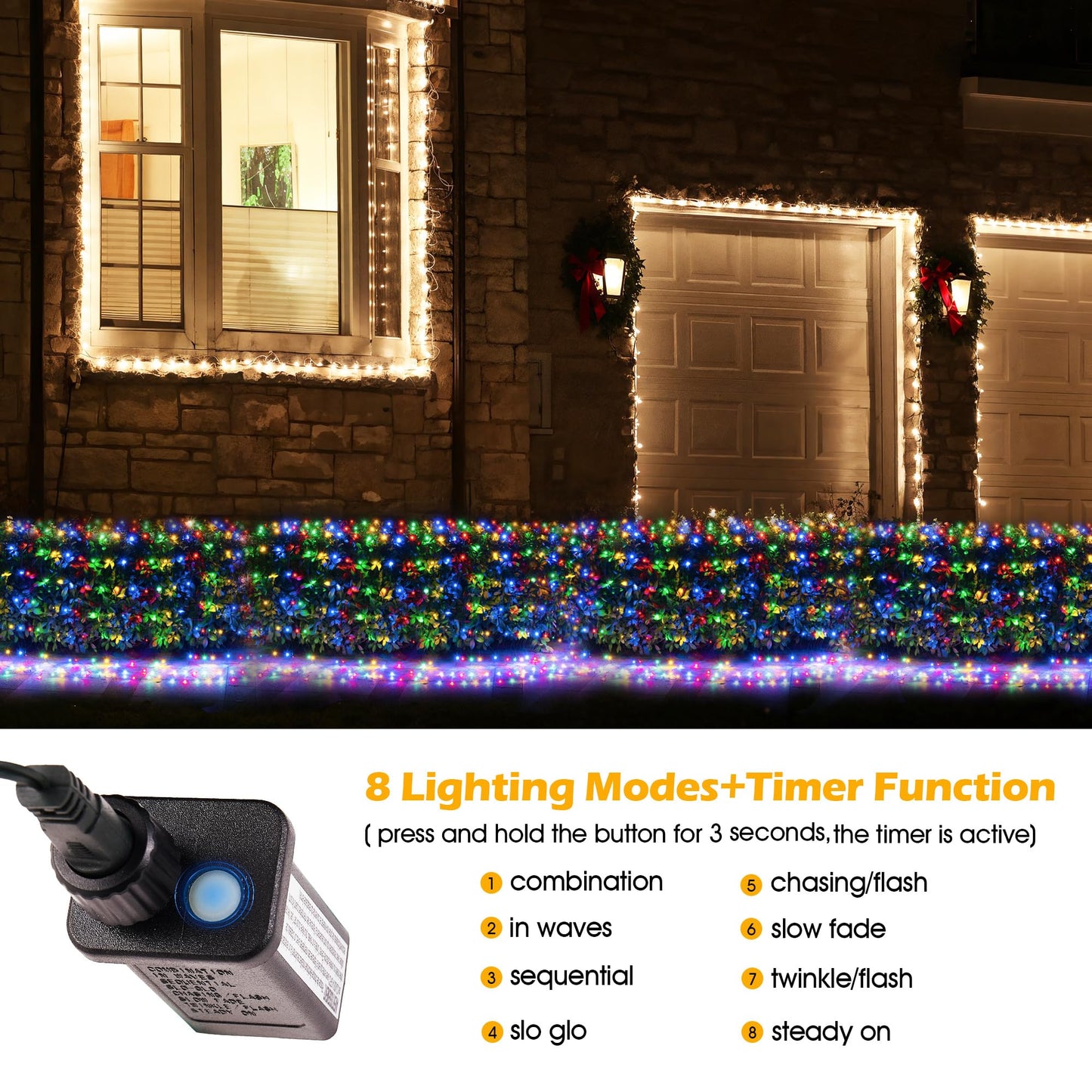 BlcTec Christmas Lights Outdoor 360 LED 9.8ft x 6.6ft Christmas Net Lights with 8 Modes RD12