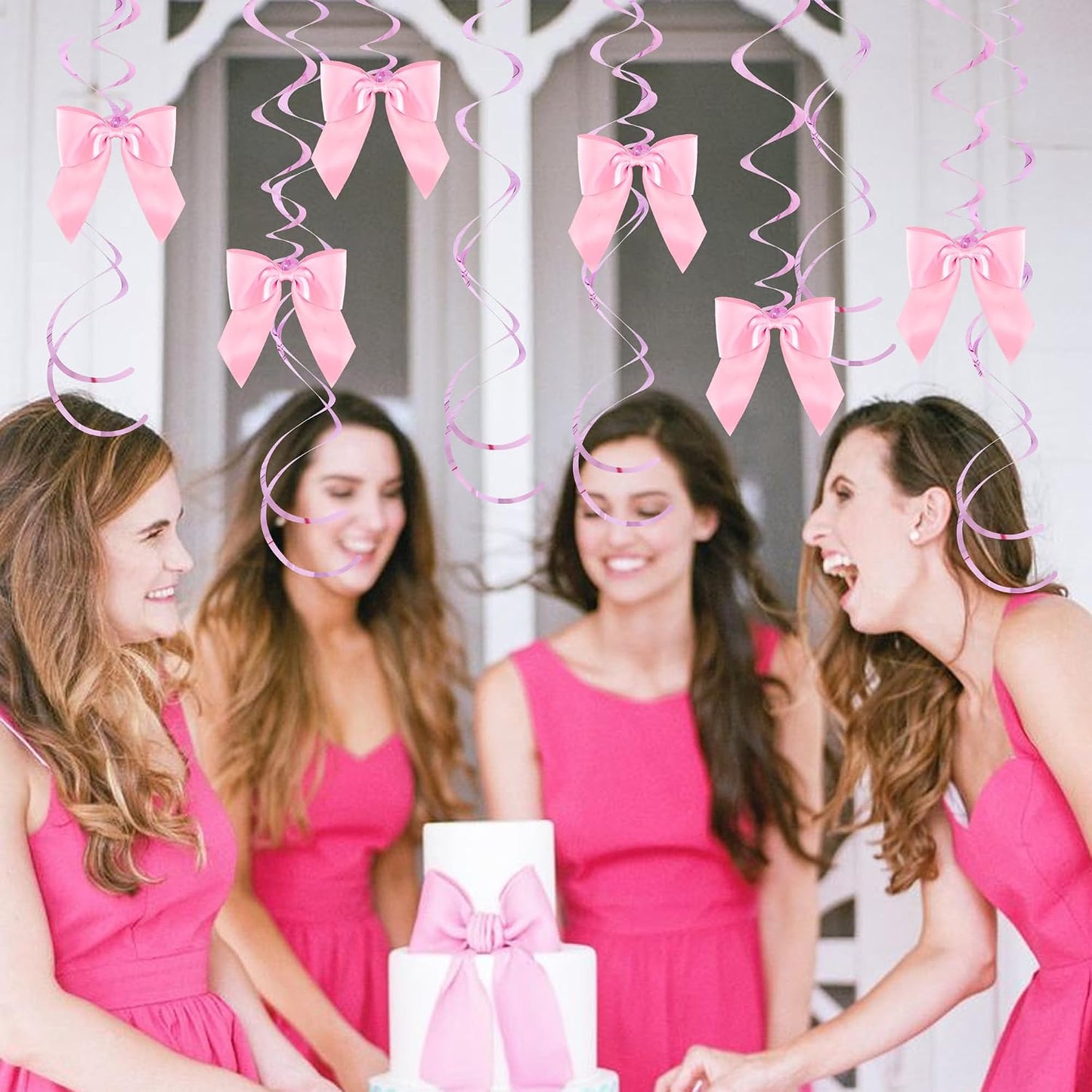BEISHIDA Pink Bow Party Hanging Swirls Decorations, 36PCS Satin Ribbon Bow Party Decorations Pre-Strung for Birthday Wedding Baby Shower Bachelorette Supplies WN420