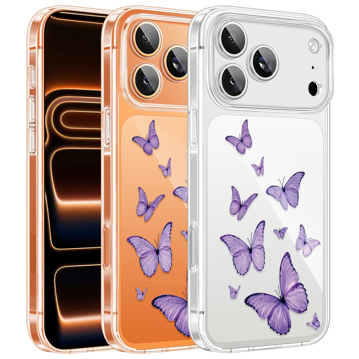 Cute Girly Crystal Clear Case Compatible with iPhone 16 Pro, Camera Control & Shockproof Protection Floral Case for Women, Blue Butterflies WN420