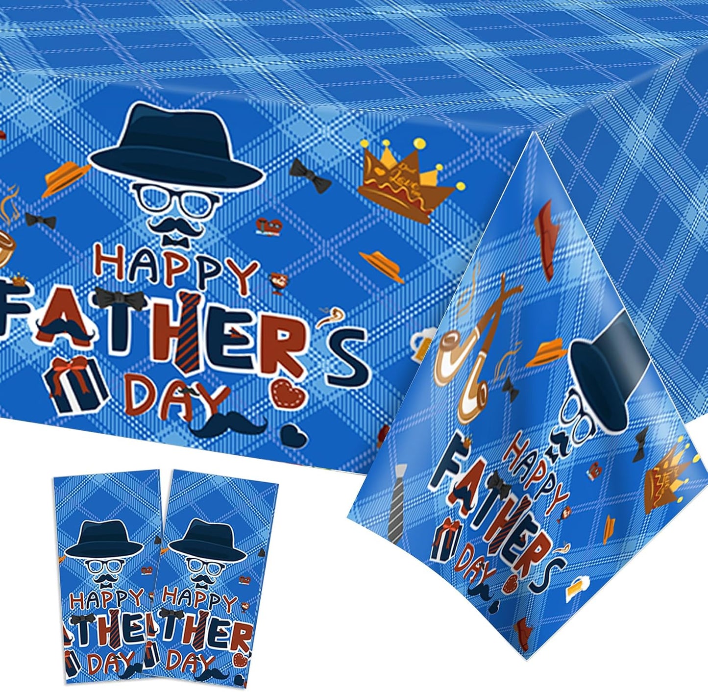 2 PCS Father's Day Party Tablecloths, 87" Lx51 W Rectangular Plastic Table Covers, Disposable Tablecloths Party Decoration Supplies BST202