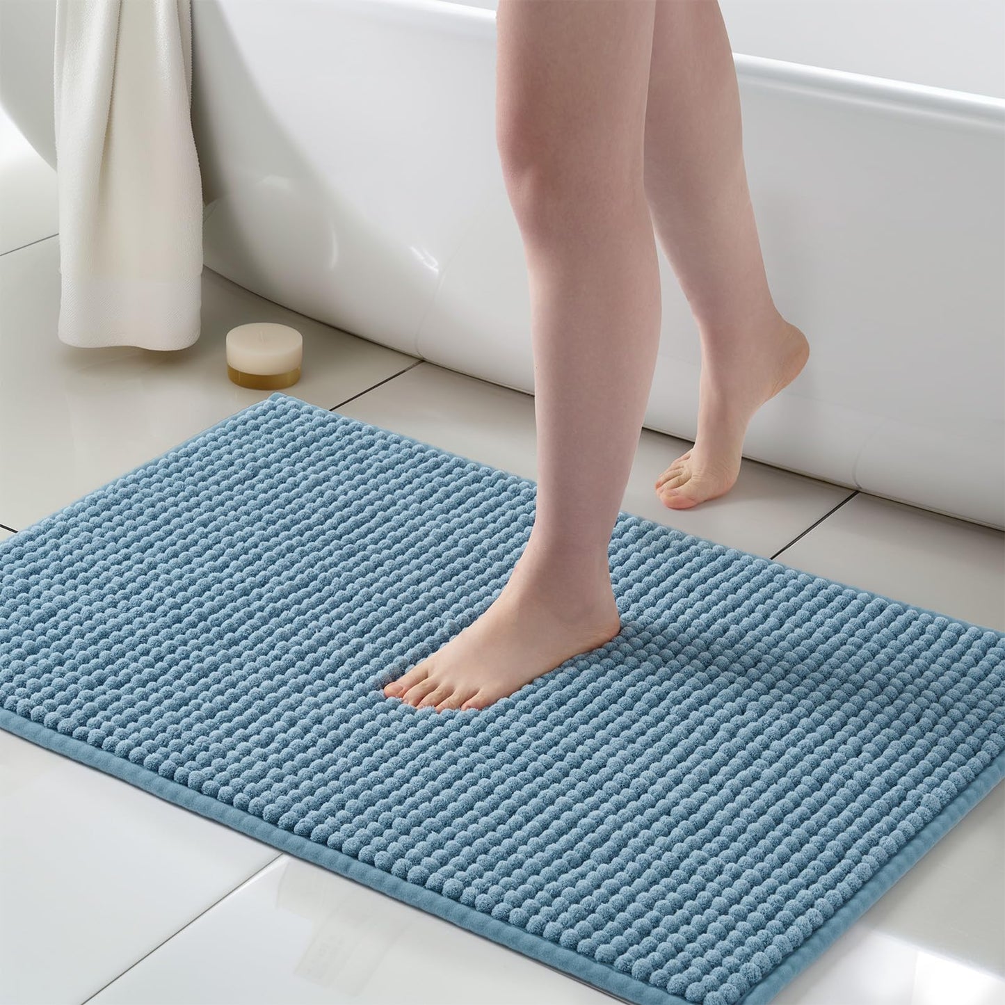 FRESHMINT Thick Chunky Chenille Bathroom Rug, Black, 20"x32" | Non-Slip Backing, Water Absorbent Surface, Machine Washable Care, Cushioned Comfort, Bathroom Floor Use BST220