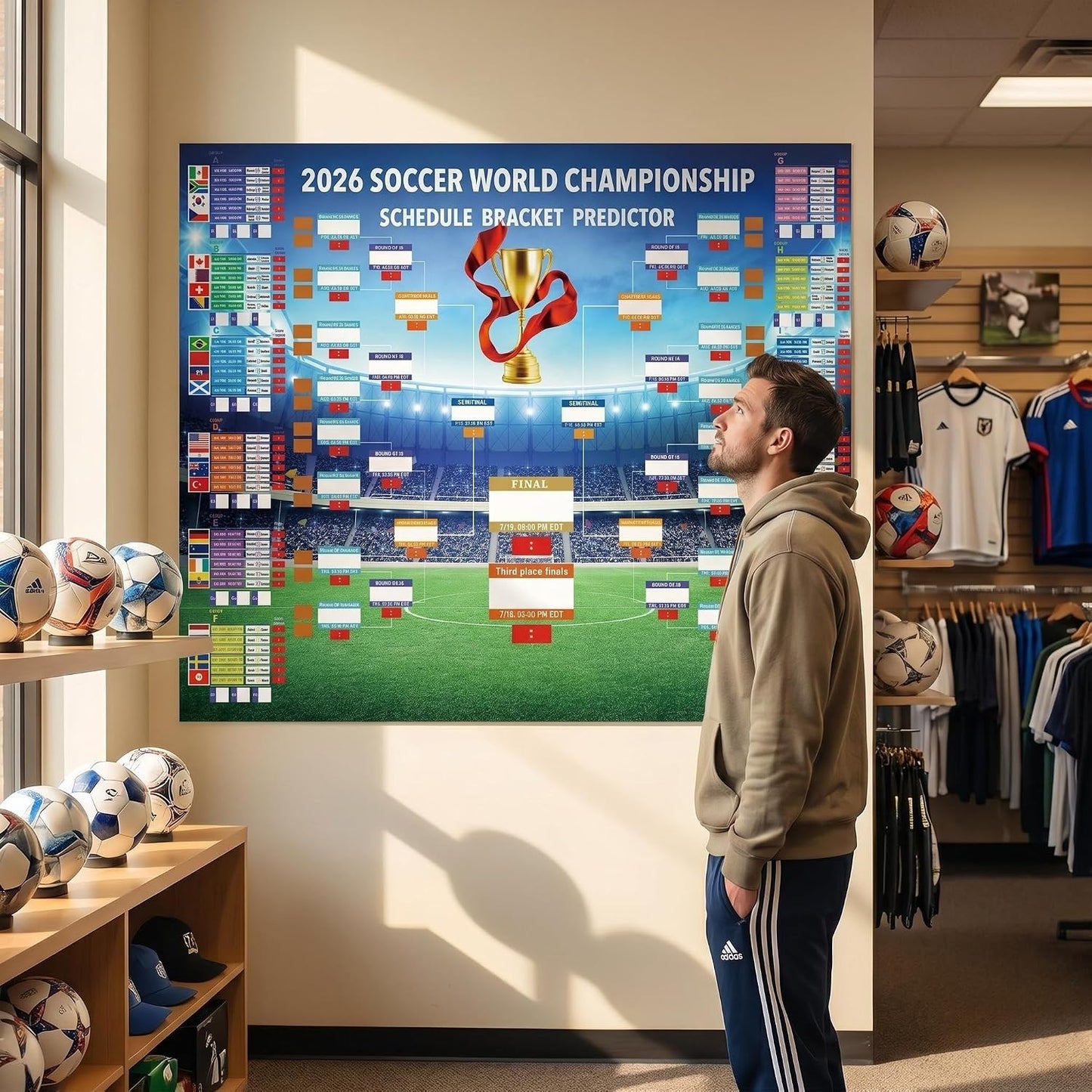 MORTICO 2026 World Cup Bracket Poster 35.5"x23.6" - Bracket Predictor Chart with All Group Matches (A-L) Through Final- EDT Times, Soccer Party Decor Sports Bar Essentials, Great Soccer Fans Gifts BST326H