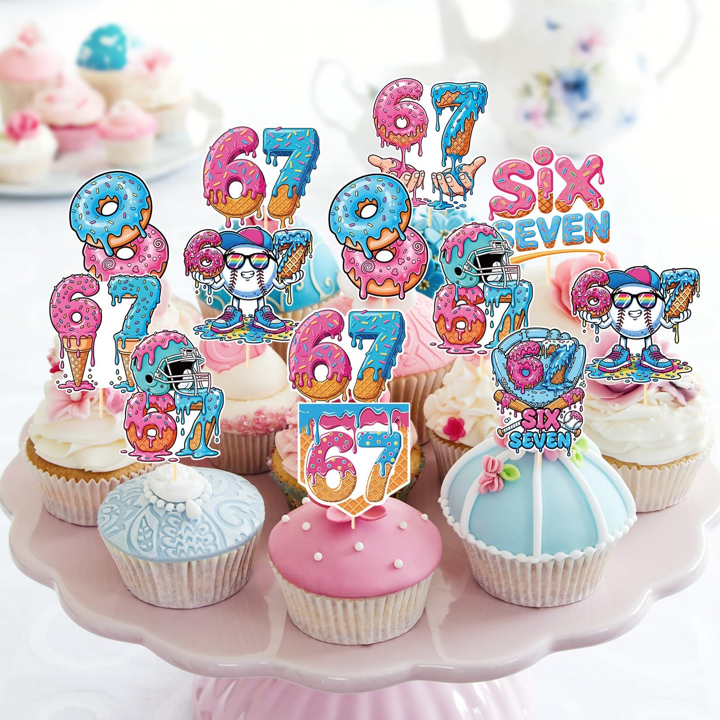Baseball Birthday Party Decorotions - 24 PCS Ice Cream Drip Baseball Theme Cupcake Toppers, Boys Girls Sports Birthday Party Decorotions Supplies BST326L