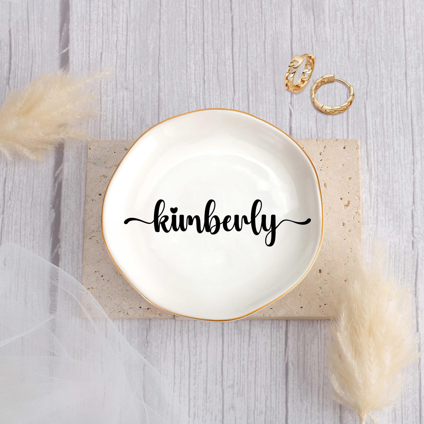 JoycuFF Initial B Ceramic Jewelry Tray, Bridesmaid Bride Gifts, Mothers Day Christmas Anniversary Engagement Birthday Gifts for Women Couples, Trinket Dish for Rings Earrings Necklaces Bracelets Keys BST202
