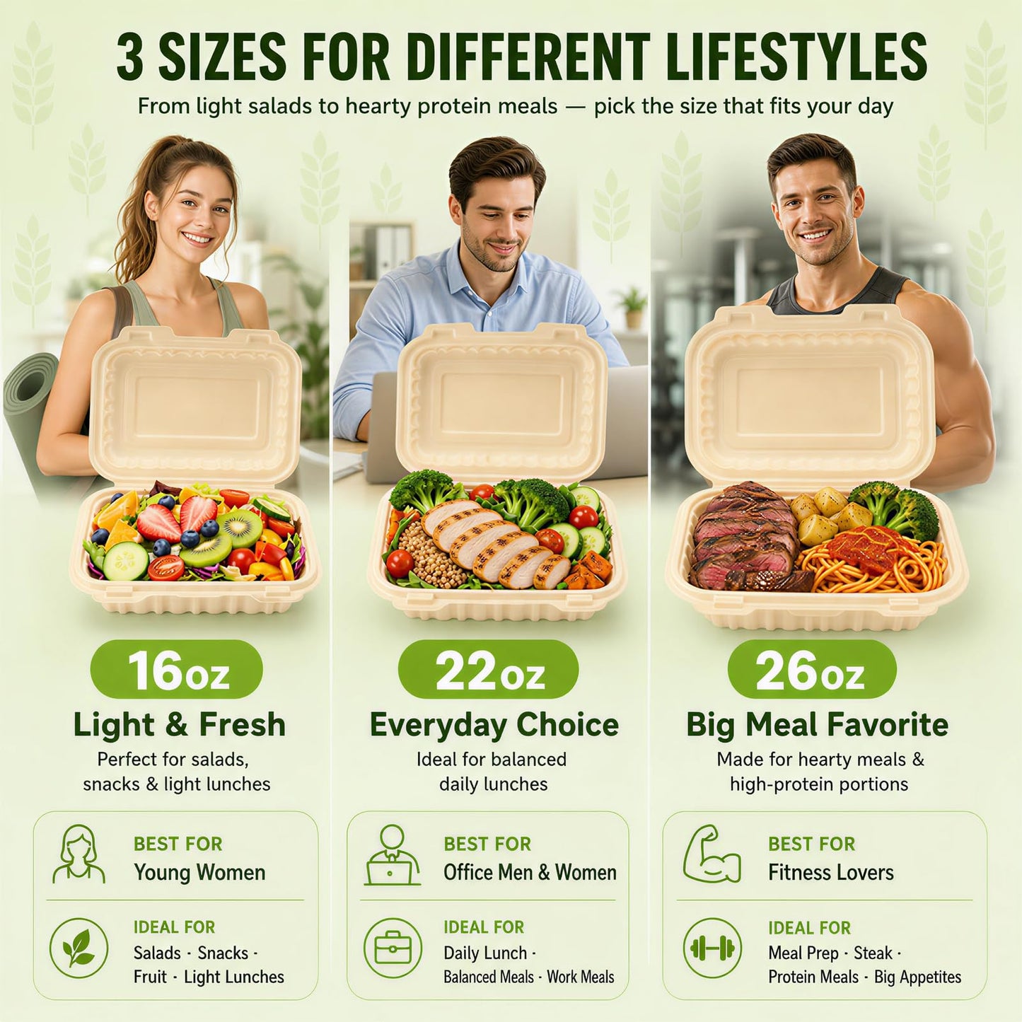 Clamshell Food Containers with Lids, 50 Pack-26oz Take Out Boxes N25