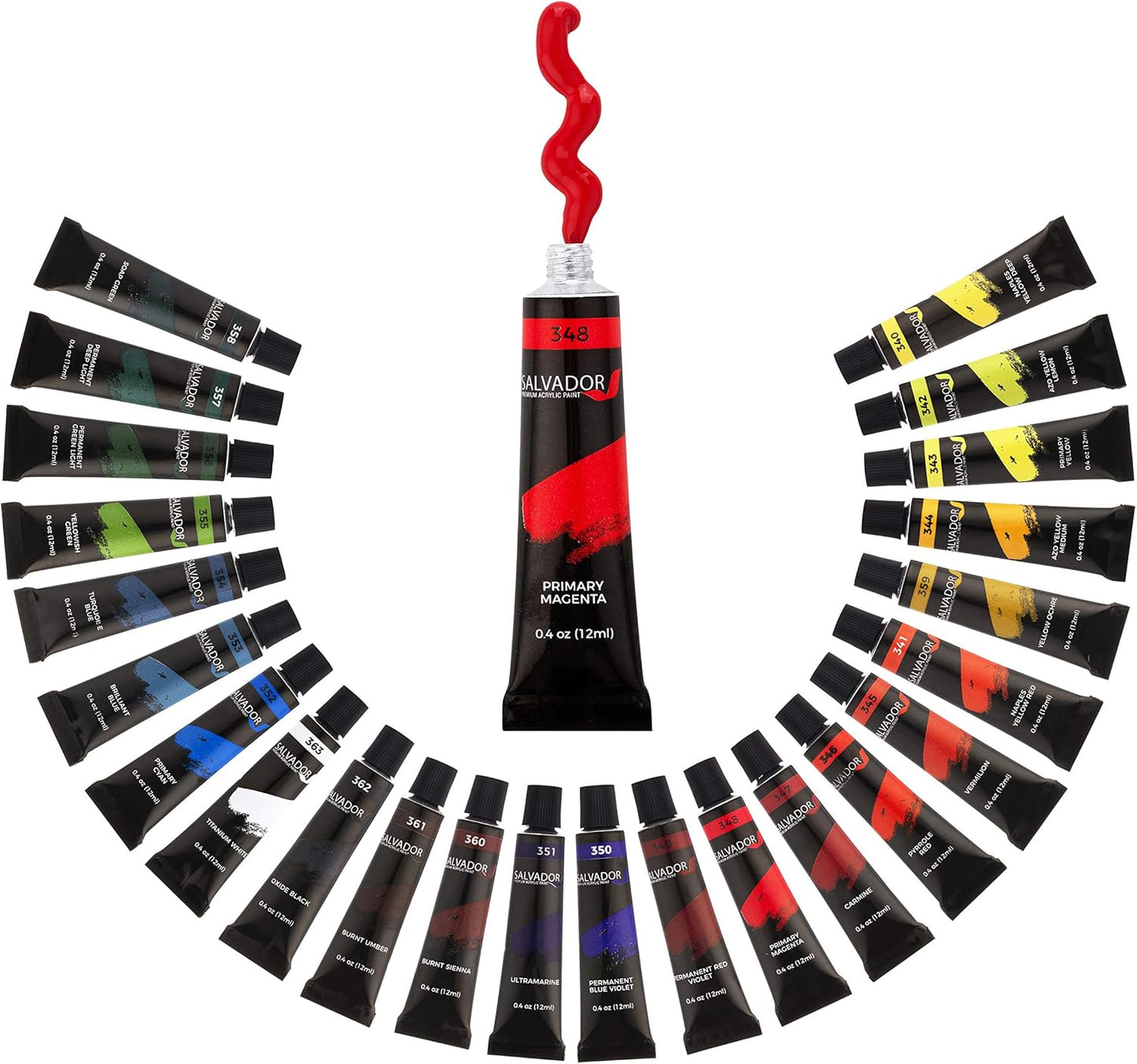 SALVADOR 40 Piece Acrylic Paint Kit, 24 Tubes of 0.4 oz Premium Paints, Mixing Knife, Paint Palette with Sponge