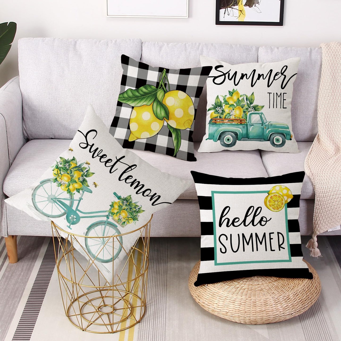 Spring Easter Pillow Covers 18x18 Set of 2 Rabbit Bunny Carrot Truck Spring Flowers Decorative Throw Pillow Covers for Home Office Sofa Bed Couch BST326L