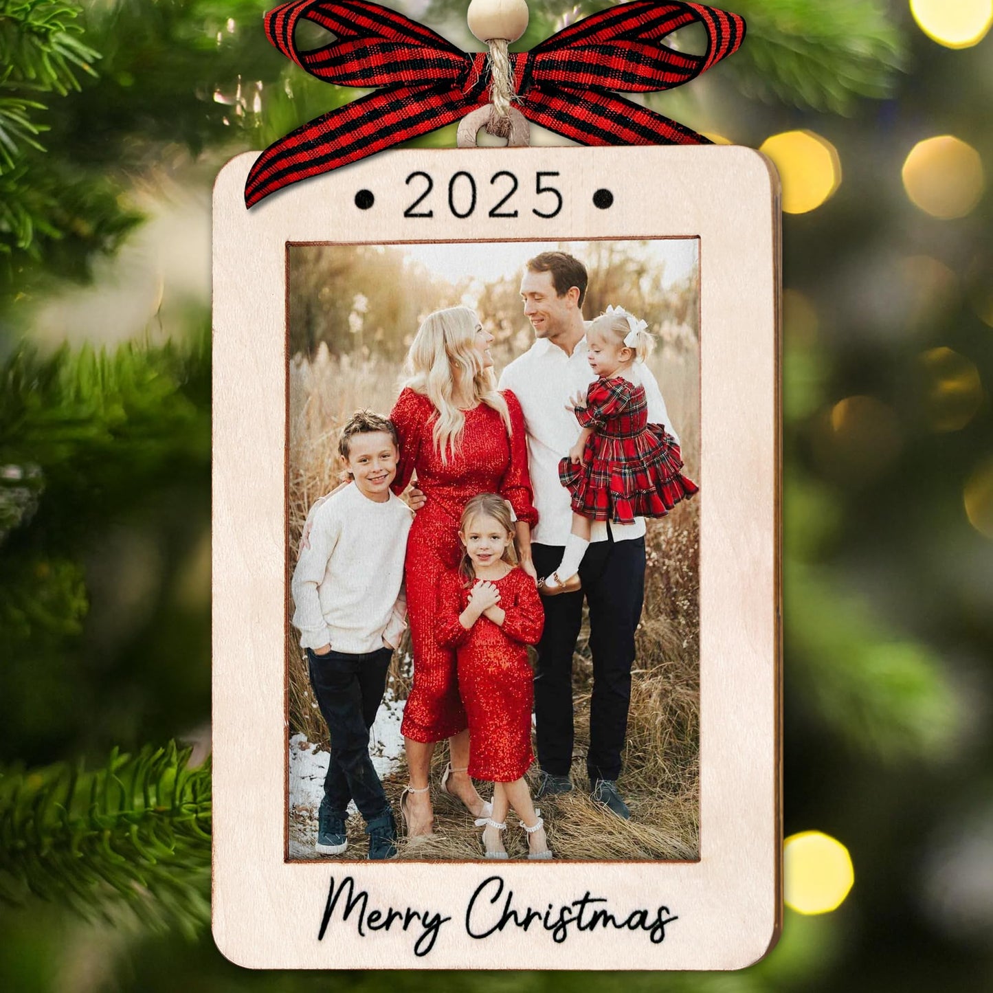 Hangwoous Baby's First Christmas Photo Frame Ornament 2025 | Wooden portrait frame keepsake, first Christmas photo gift for baby BST202