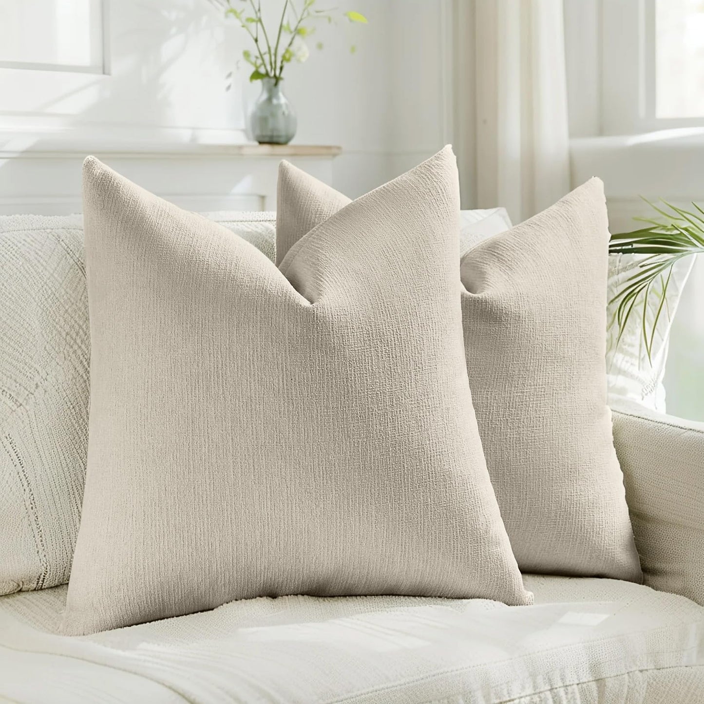 HAUSSY Pack of 2 Faux Linen Pillow Covers 26x26 Inch, Decorative Throw Pillows Soft Boho Neutral Cushion Covers Home Decor Modern Pillowcase for Couch Living Room Sofa Bed, Natural Linen (Covers Only) BST220